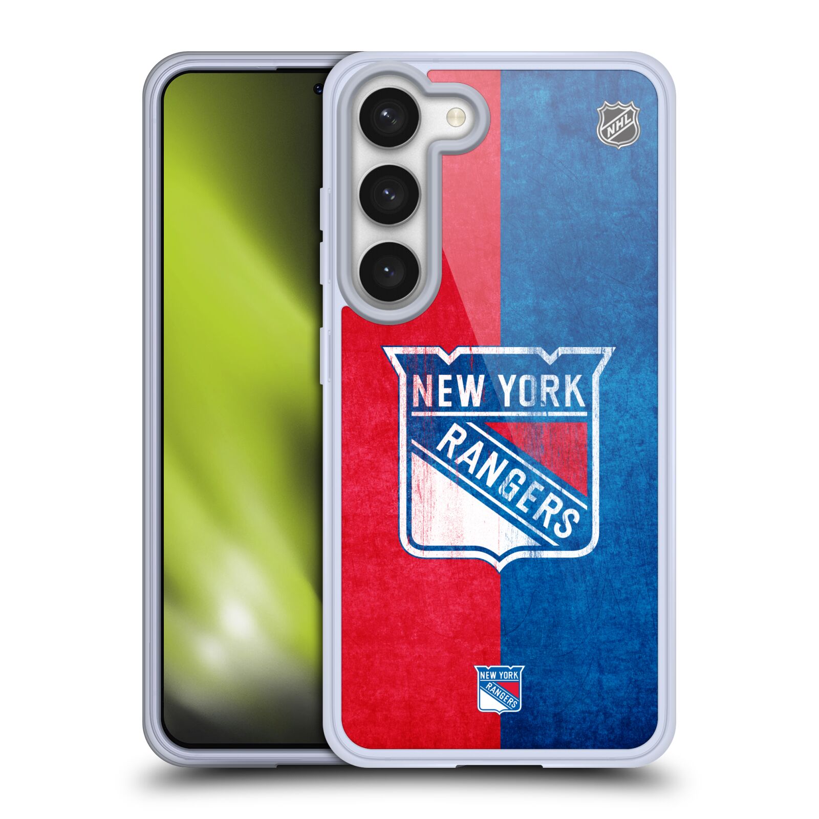 Silikonové pouzdro na mobil Samsung Galaxy S23 - NHL - Půlené logo New York Rangers (Silikonový kryt, obal, pouzdro na mobilní telefon Samsung Galaxy S23 s licencovaným motivem NHL - Půlené logo New York Rangers)