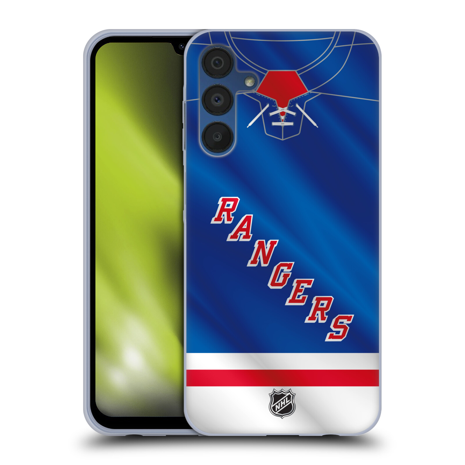 Silikonové pouzdro na mobil Samsung Galaxy A15 / A15 5G - NHL - Dres New York Rangers (Silikonový kryt, obal, pouzdro na mobilní telefon Samsung Galaxy A15 / A15 5G s licencovaným motivem NHL - Dres New York Rangers)