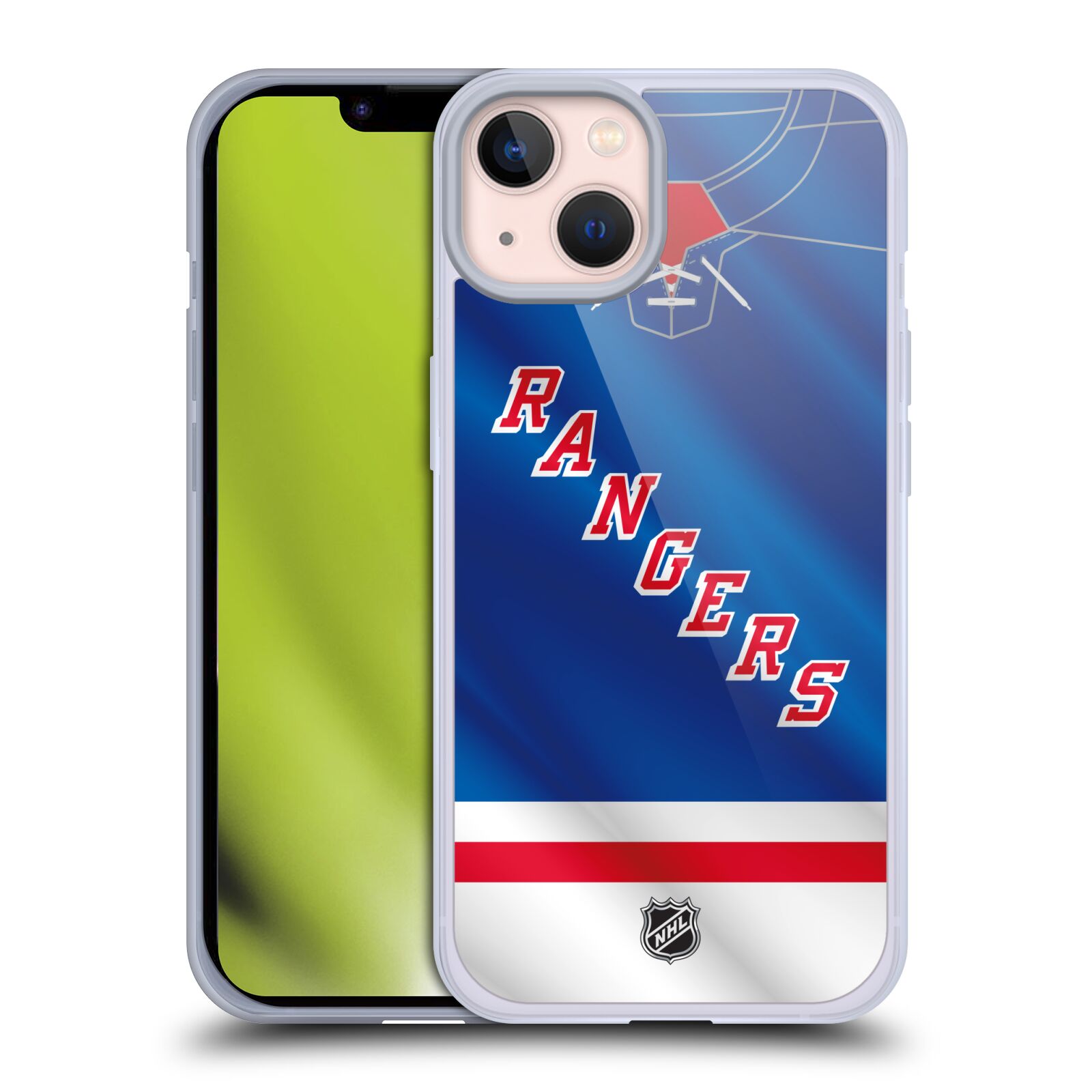 Silikonové pouzdro na mobil Apple iPhone 13 - NHL - Dres New York Rangers (Silikonový kryt, obal, pouzdro na mobilní telefon Apple iPhone 13 s licencovaným motivem NHL - Dres New York Rangers)