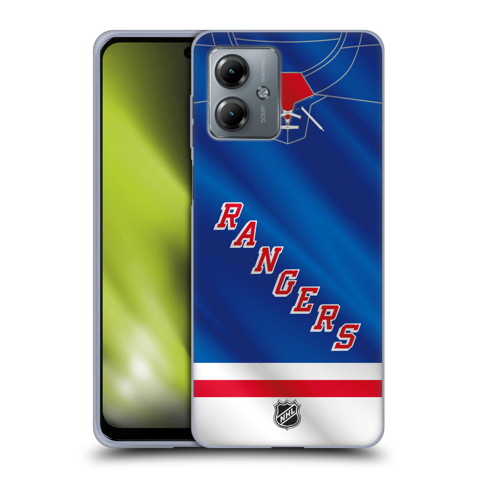 Silikonové pouzdro na mobil Motorola Moto G14 - NHL - Dres New York Rangers (Silikonový kryt, obal, pouzdro na mobilní telefon Motorola Moto G14 s licencovaným motivem NHL - Dres New York Rangers)