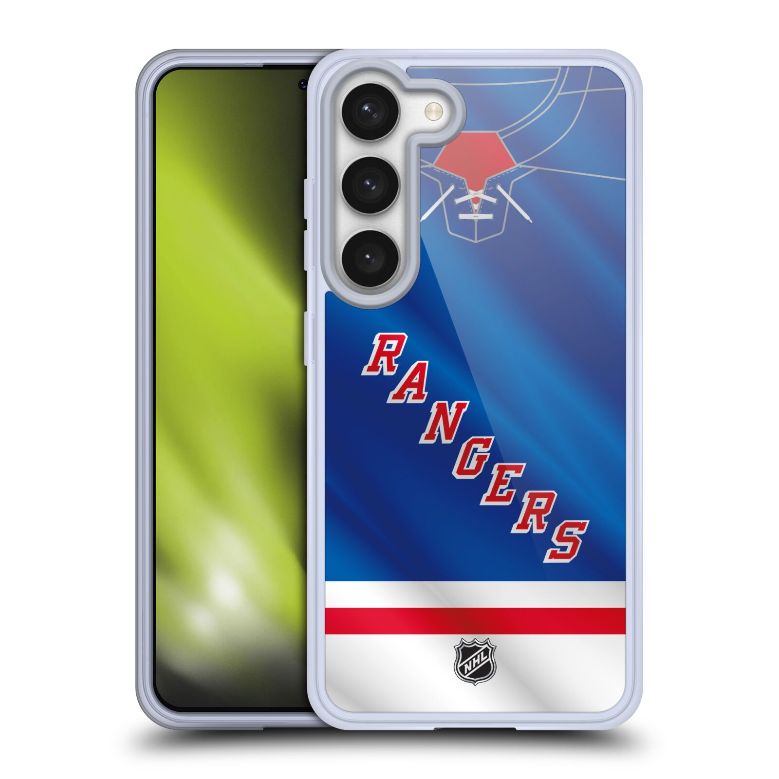 Silikonové pouzdro na mobil Samsung Galaxy S23 - NHL - Dres New York Rangers (Silikonový kryt, obal, pouzdro na mobilní telefon Samsung Galaxy S23 s licencovaným motivem NHL - Dres New York Rangers)