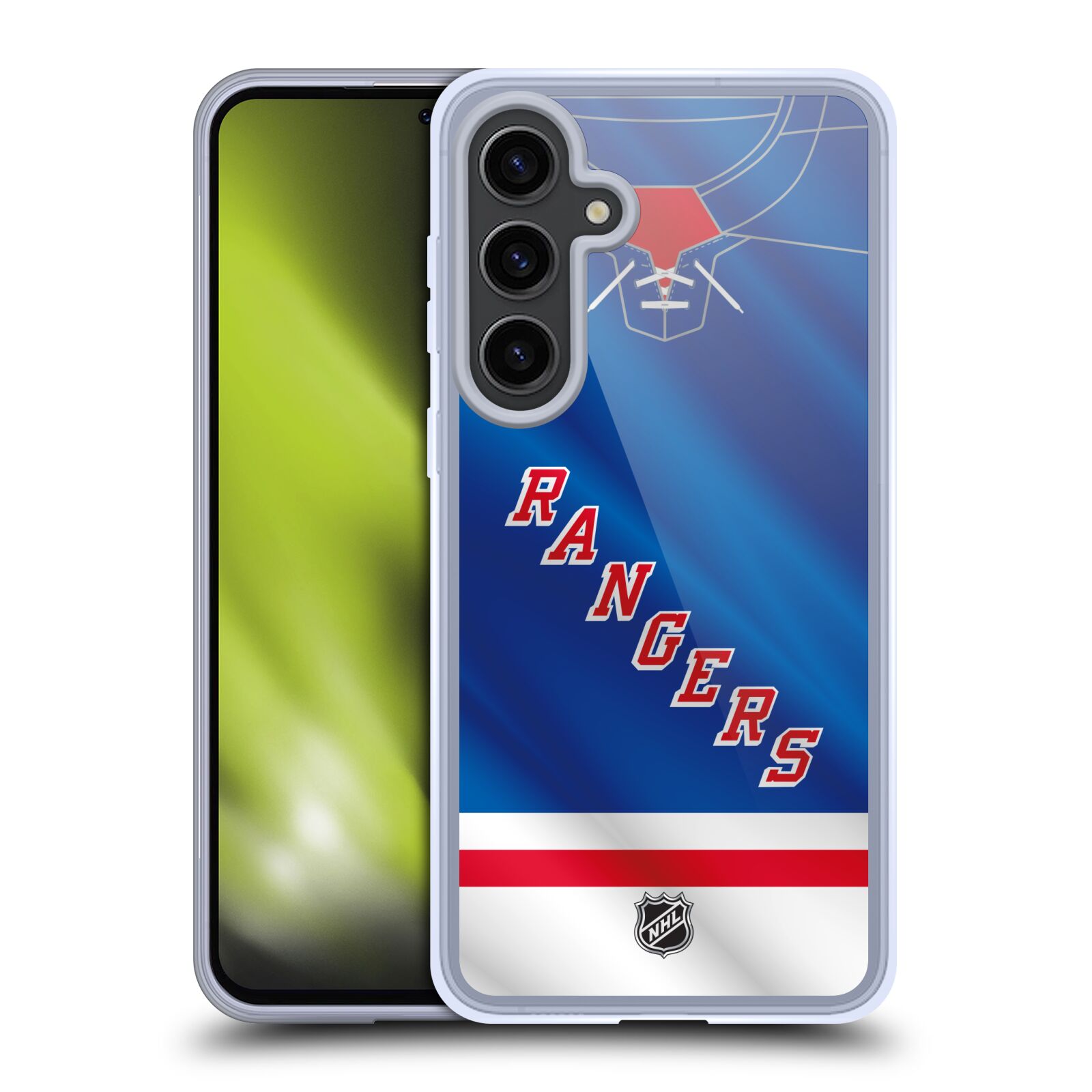Silikonové lesklé pouzdro na mobil Samsung Galaxy S24 Plus - NHL - Dres New York Rangers (Silikonový kryt, obal, pouzdro na mobilní telefon Samsung Galaxy S24 Plus s licencovaným motivem NHL - Dres New York Rangers)