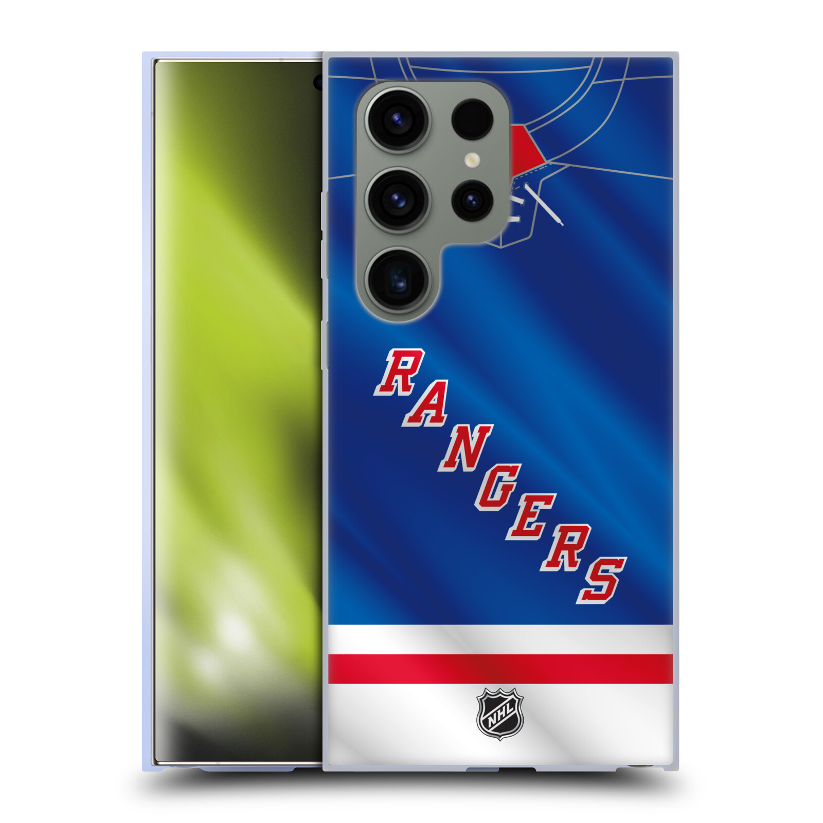 Silikonové lesklé pouzdro na mobil Samsung Galaxy S24 Ultra - NHL - Dres New York Rangers (Silikonový kryt, obal, pouzdro na mobilní telefon Samsung Galaxy S24 Ultra s licencovaným motivem NHL - Dres New York Rangers)