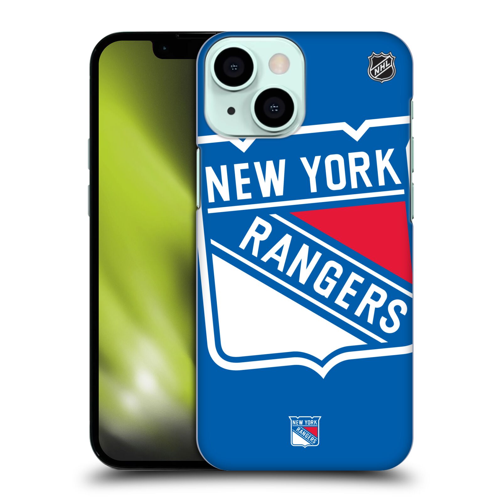 Plastové pouzdro na mobil Apple iPhone 13 Mini - NHL - Velké logo New York Rangers (Plastový kryt, pouzdro, obal na mobilní telefon Apple iPhone 13 Mini s licencovaným motivem NHL - Velké logo New York Rangers)