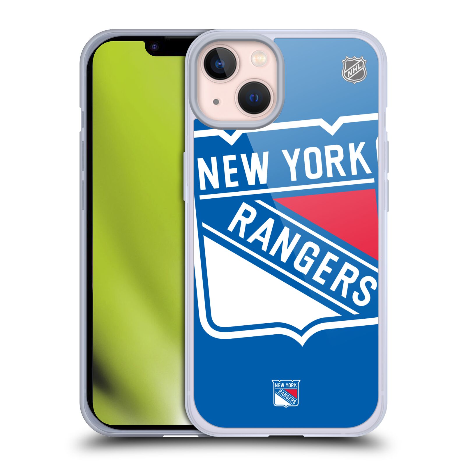 Silikonové pouzdro na mobil Apple iPhone 13 - NHL - Velké logo New York Rangers (Silikonový kryt, obal, pouzdro na mobilní telefon Apple iPhone 13 s licencovaným motivem NHL - Velké logo New York Rangers)