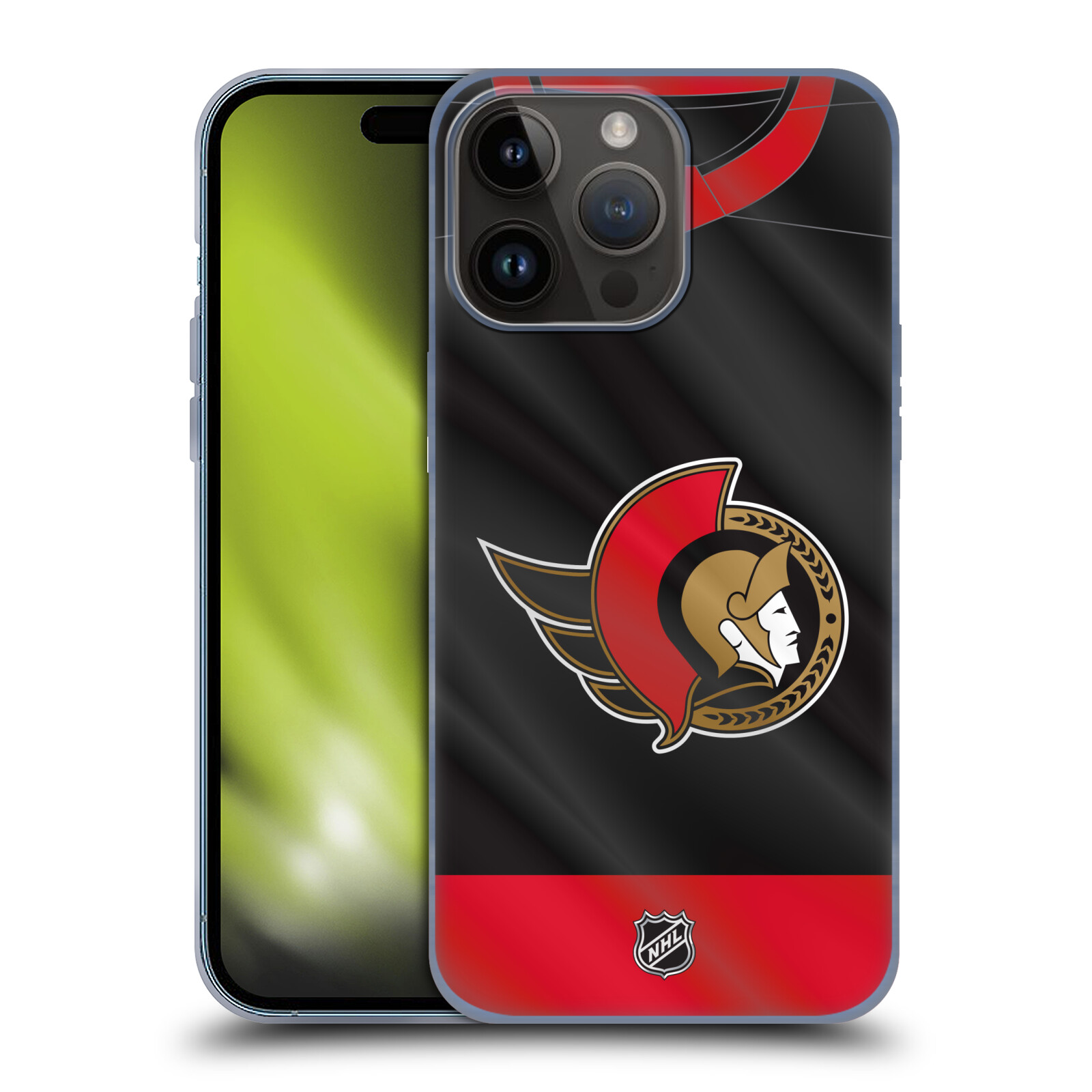 Silikonové lesklé pouzdro na mobil Apple iPhone 15 Pro Max - NHL - Dres Ottawa Senators (Silikonový lesklý kryt, obal, pouzdro na mobilní telefon Apple iPhone 15 Pro Max s licencovaným motivem NHL - Dres Ottawa Senators)