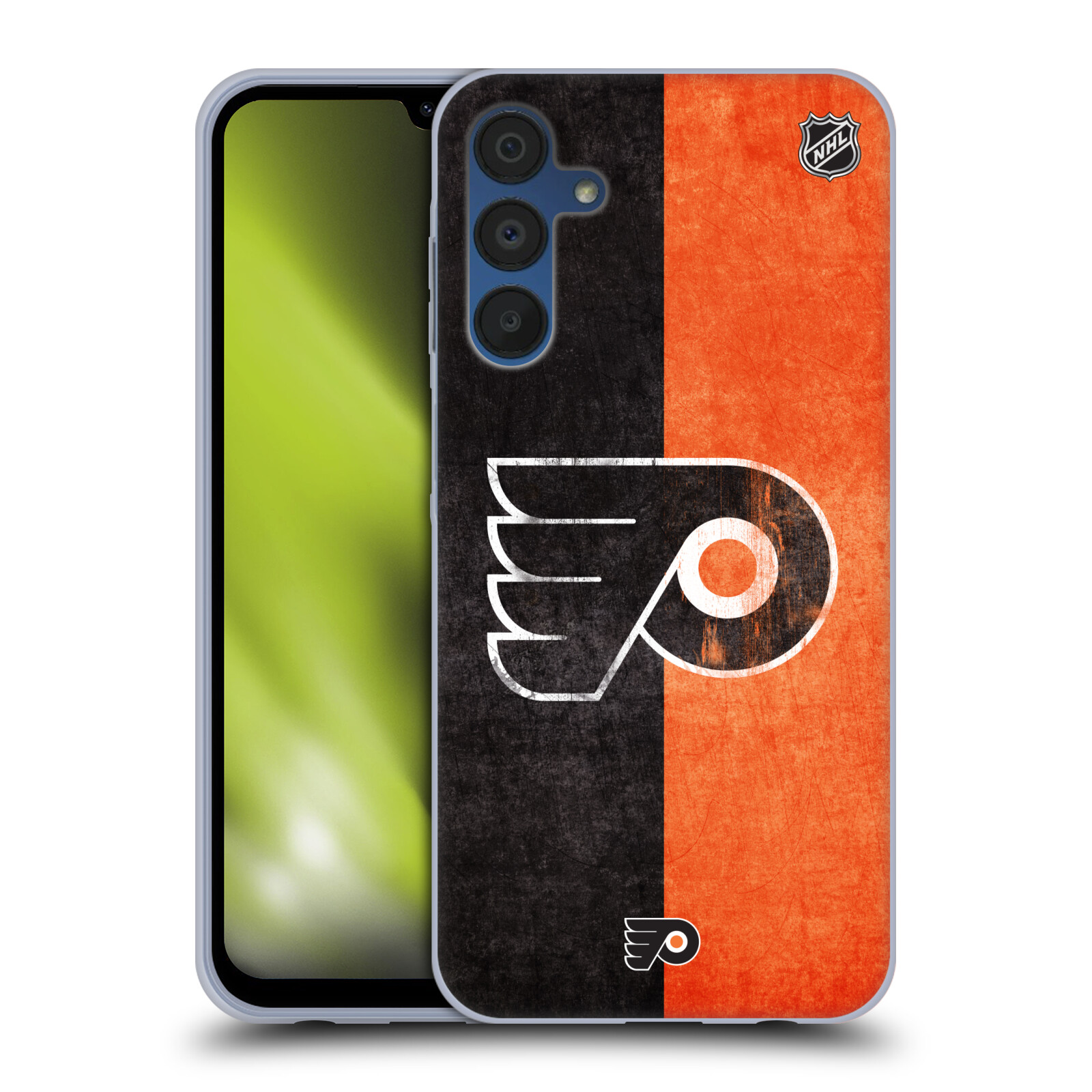 Silikonové pouzdro na mobil Samsung Galaxy A15 / A15 5G - NHL - Půlené logo Philadelphia Flyers (Silikonový kryt, obal, pouzdro na mobilní telefon Samsung Galaxy A15 / A15 5G s licencovaným motivem NHL - Půlené logo Philadelphia Flyers)