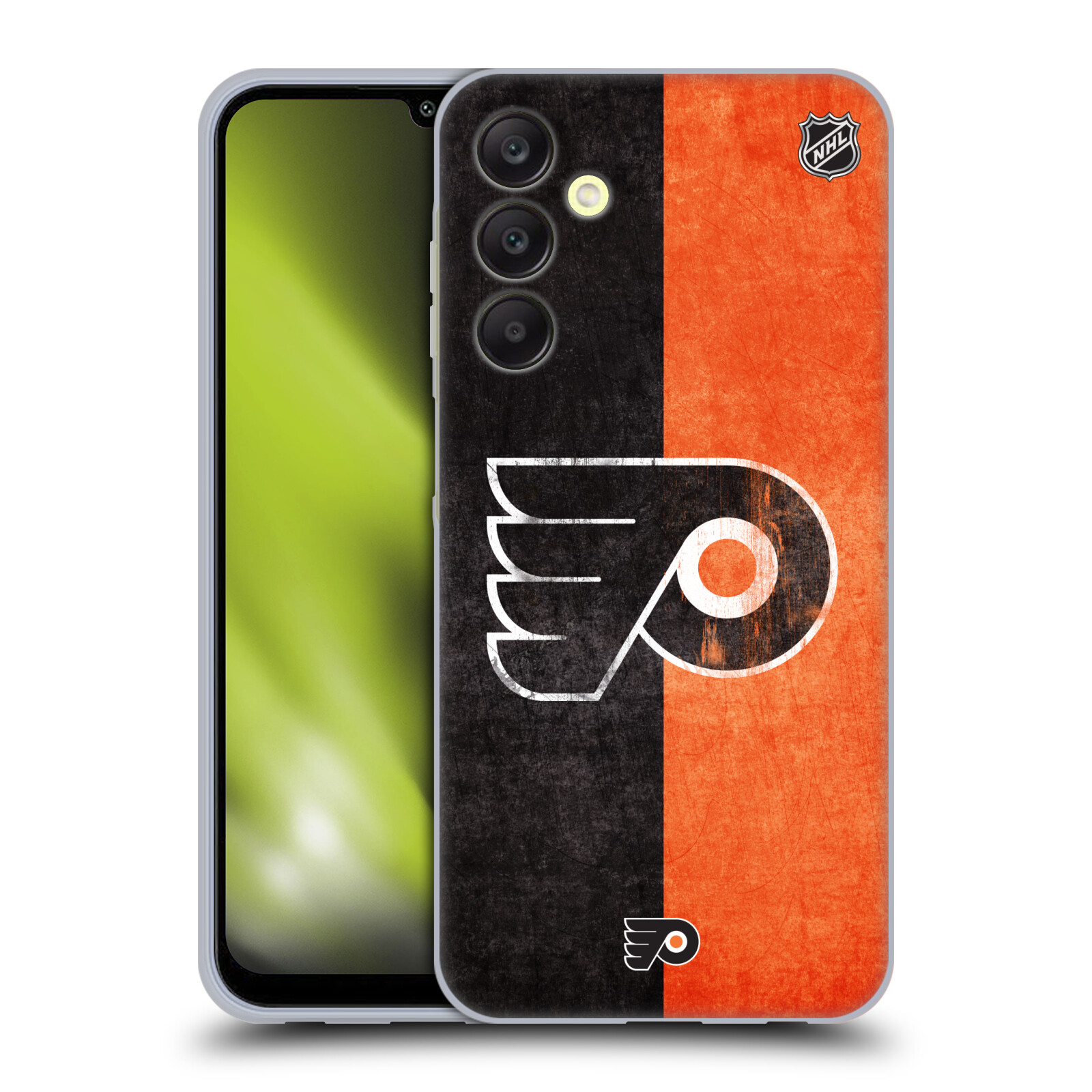 Silikonové pouzdro na mobil Samsung Galaxy A25 5G - NHL - Půlené logo Philadelphia Flyers (Silikonový kryt, obal, pouzdro na mobilní telefon Samsung Galaxy A25 5G s licencovaným motivem NHL - Půlené logo Philadelphia Flyers)