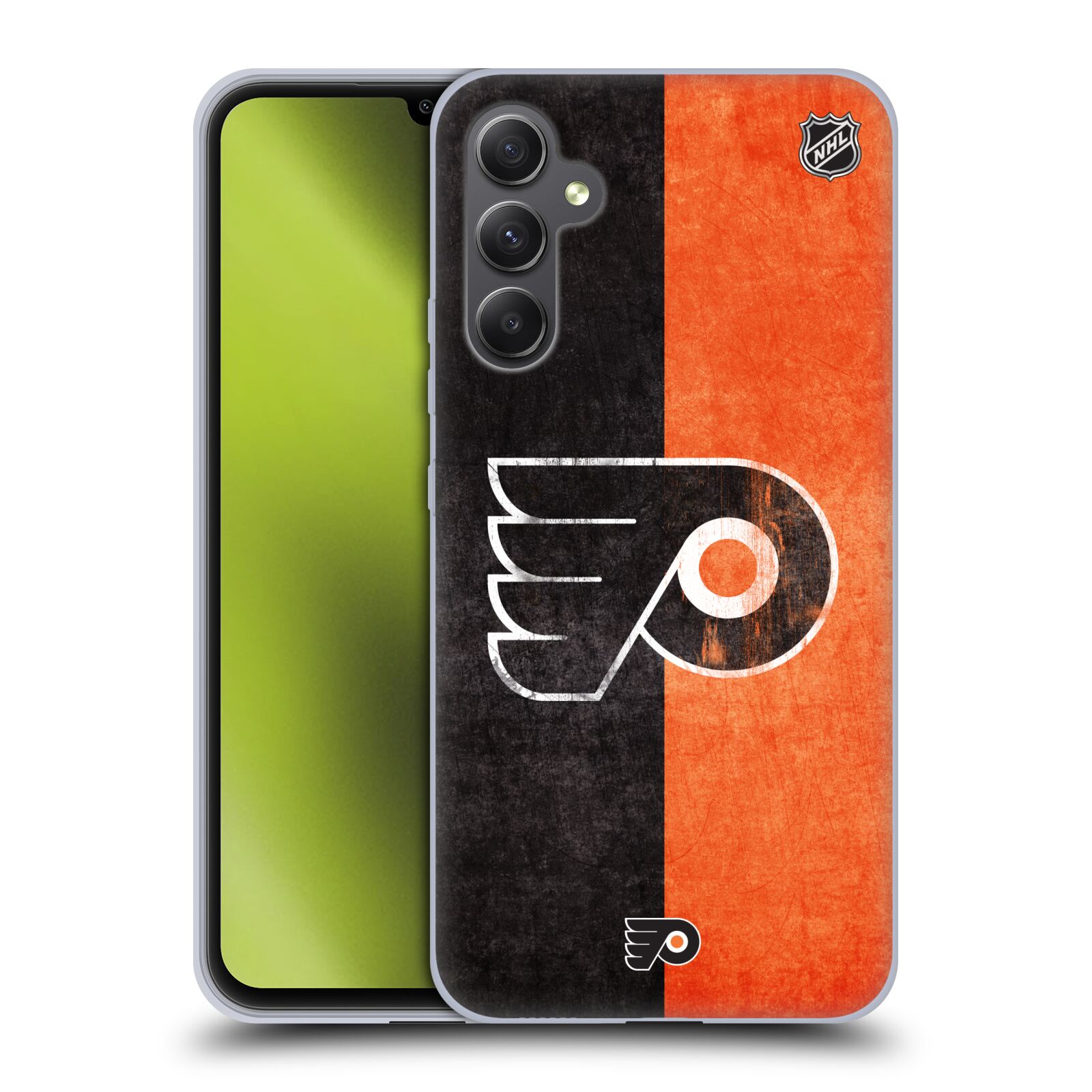 Silikonové pouzdro na mobil Samsung Galaxy A34 5G - NHL - Půlené logo Philadelphia Flyers (Silikonový kryt, obal, pouzdro na mobilní telefon Samsung Galaxy A34 5G s licencovaným motivem NHL - Půlené logo Philadelphia Flyers)