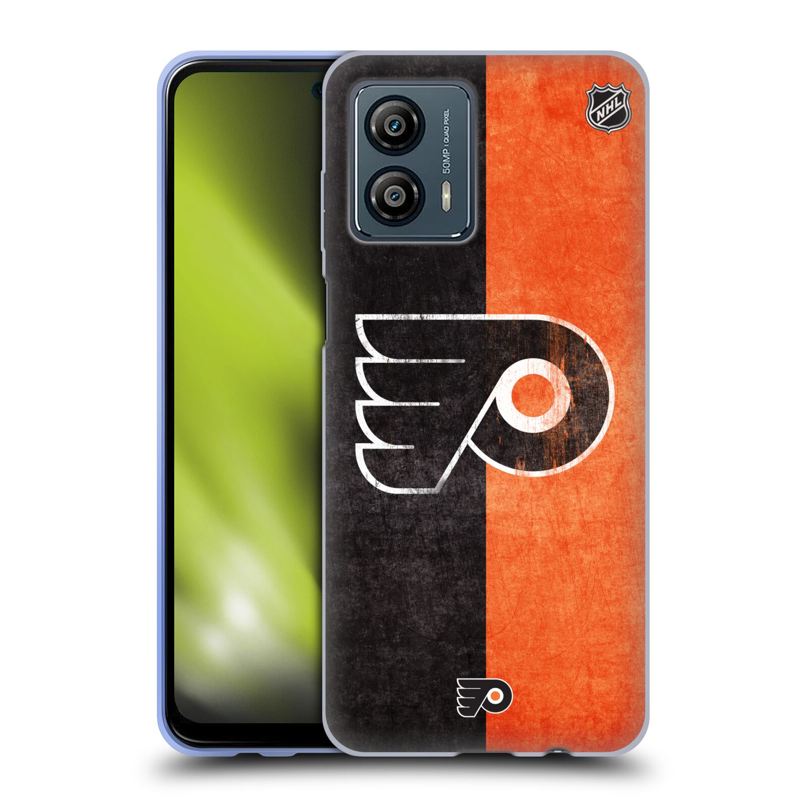 Silikonové pouzdro na mobil Motorola Moto G53 5G - NHL - Půlené logo Philadelphia Flyers (Silikonový kryt, obal, pouzdro na mobilní telefon Motorola Moto G53 5G s licencovaným motivem NHL - Půlené logo Philadelphia Flyers)