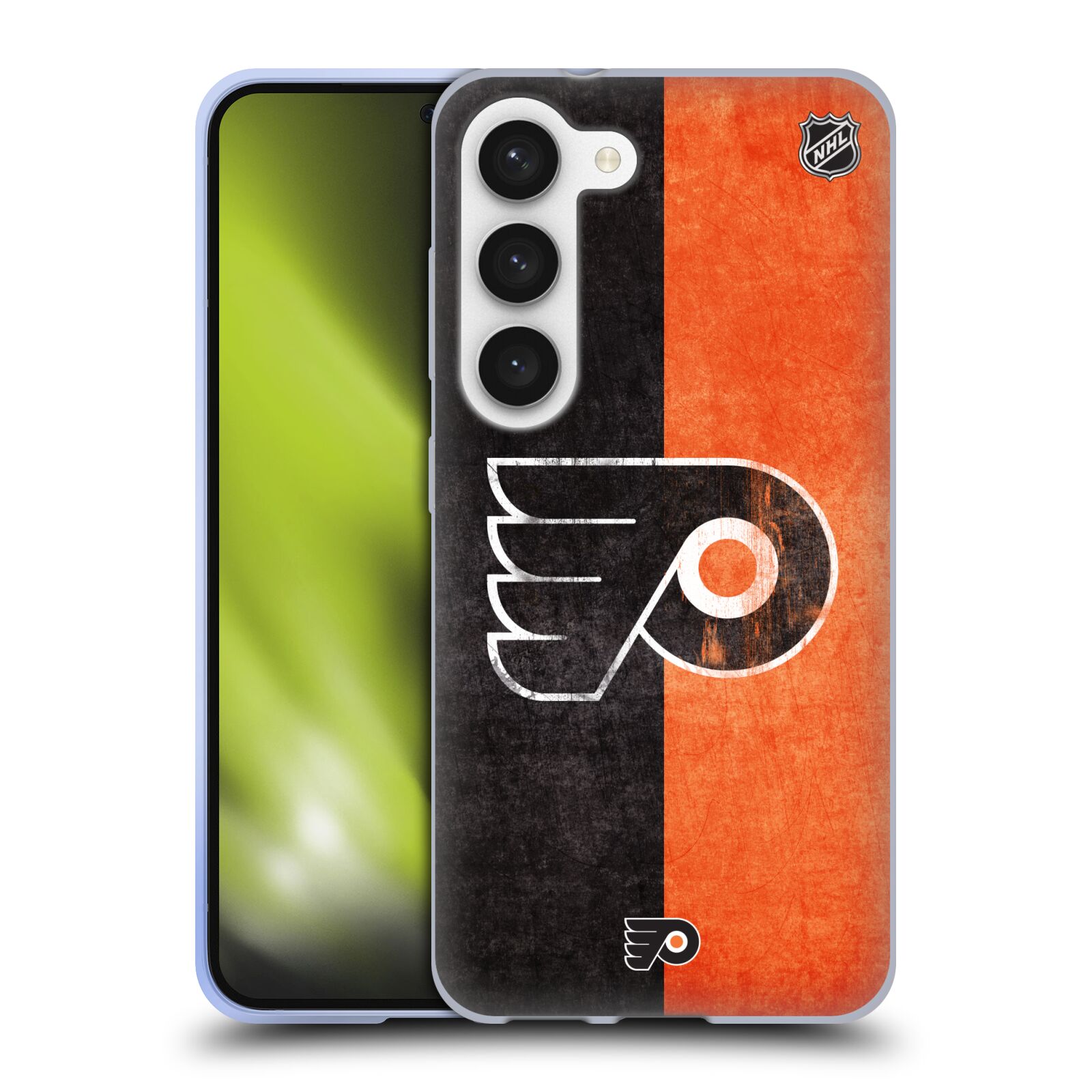 Silikonové pouzdro na mobil Samsung Galaxy S23 - NHL - Půlené logo Philadelphia Flyers (Silikonový kryt, obal, pouzdro na mobilní telefon Samsung Galaxy S23 s licencovaným motivem NHL - Půlené logo Philadelphia Flyers)