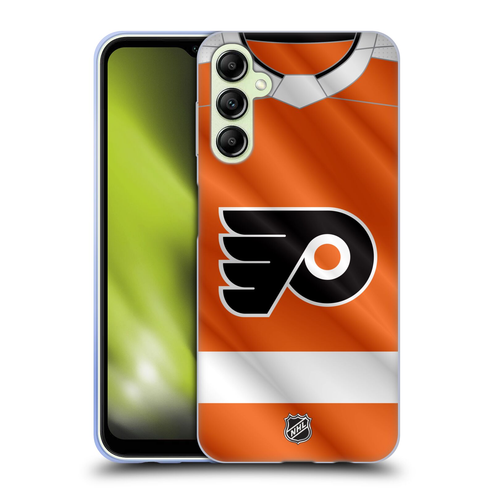 Silikonové pouzdro na mobil Samsung Galaxy A14 5G / LTE - NHL - Dres Philadelphia Flyers (Silikonový kryt, obal, pouzdro na mobilní telefon Samsung Galaxy A14 5G / LTE s licencovaným motivem NHL - Dres Philadelphia Flyers)