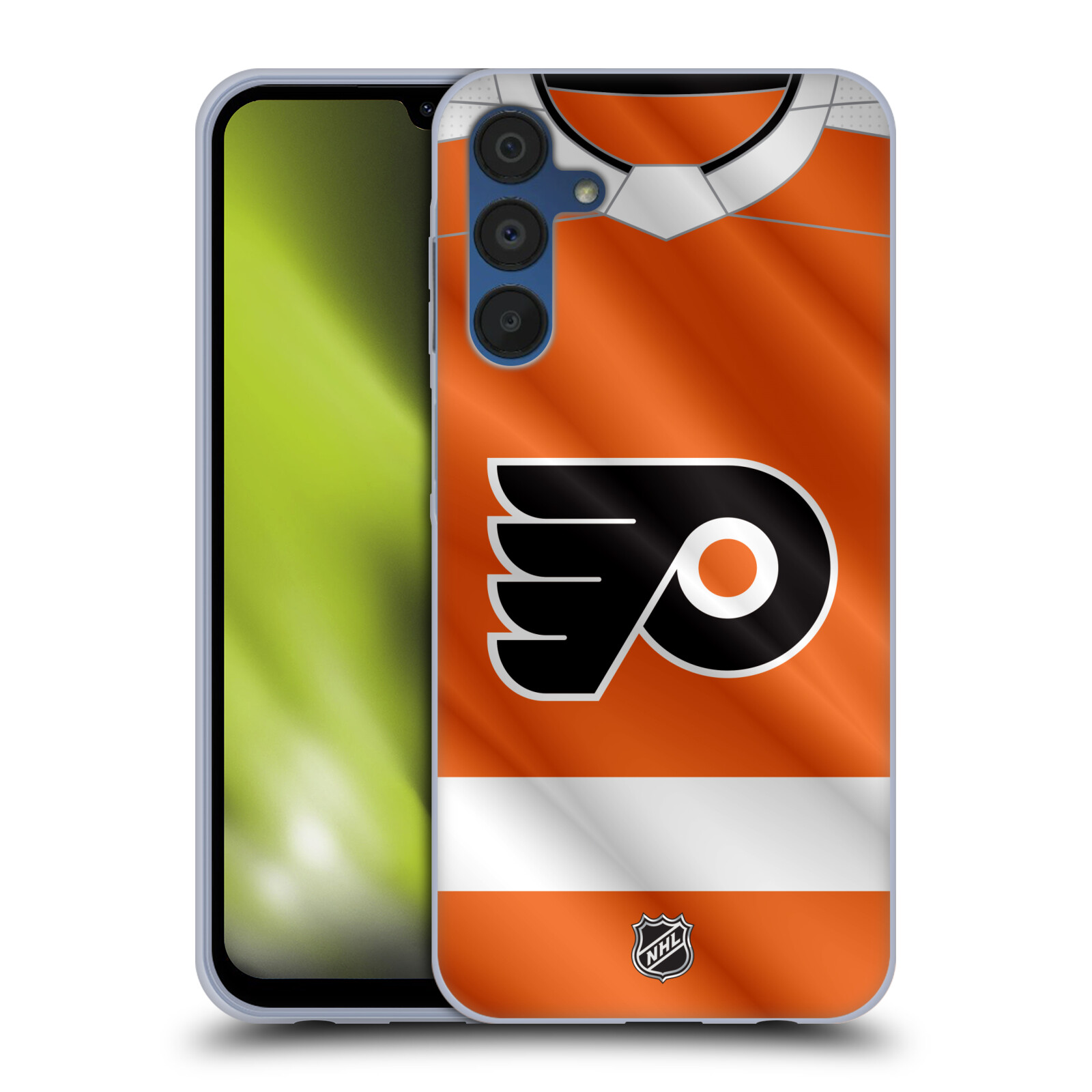 Silikonové pouzdro na mobil Samsung Galaxy A15 / A15 5G - NHL - Dres Philadelphia Flyers (Silikonový kryt, obal, pouzdro na mobilní telefon Samsung Galaxy A15 / A15 5G s licencovaným motivem NHL - Dres Philadelphia Flyers)