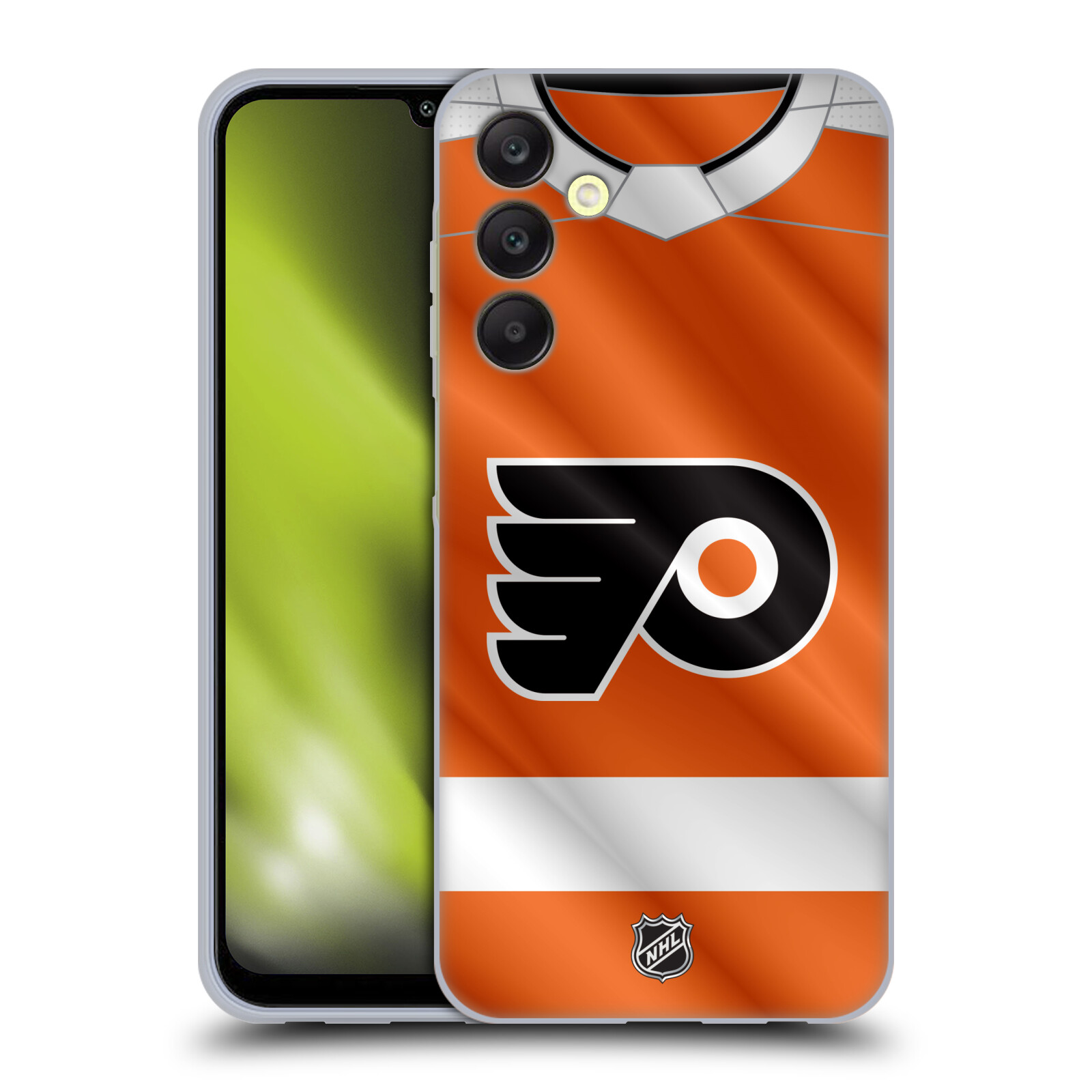 Silikonové pouzdro na mobil Samsung Galaxy A25 5G - NHL - Dres Philadelphia Flyers (Silikonový kryt, obal, pouzdro na mobilní telefon Samsung Galaxy A25 5G s licencovaným motivem NHL - Dres Philadelphia Flyers)