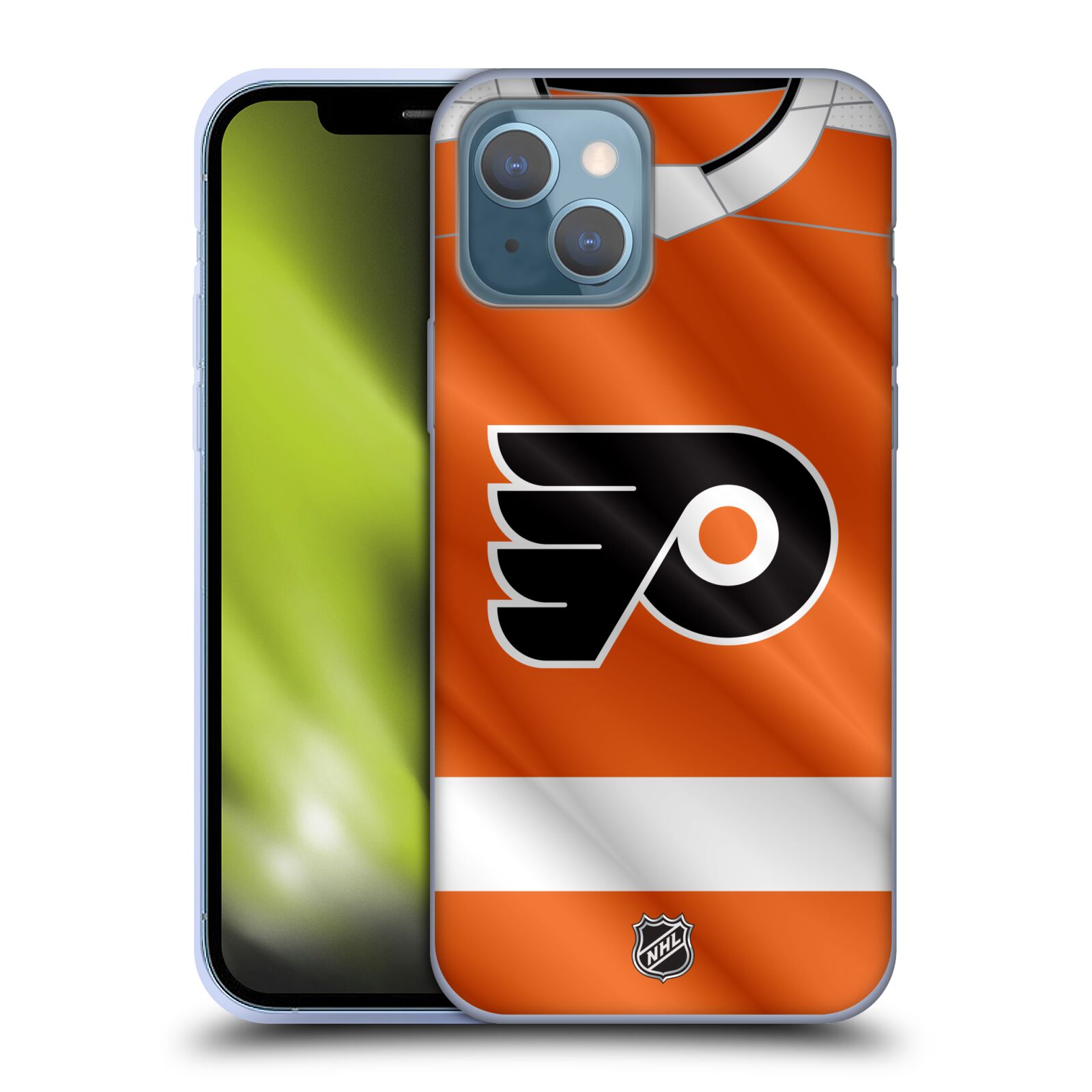 Silikonové pouzdro na mobil Apple iPhone 13 - NHL - Dres Philadelphia Flyers (Silikonový kryt, obal, pouzdro na mobilní telefon Apple iPhone 13 s licencovaným motivem NHL - Dres Philadelphia Flyers)