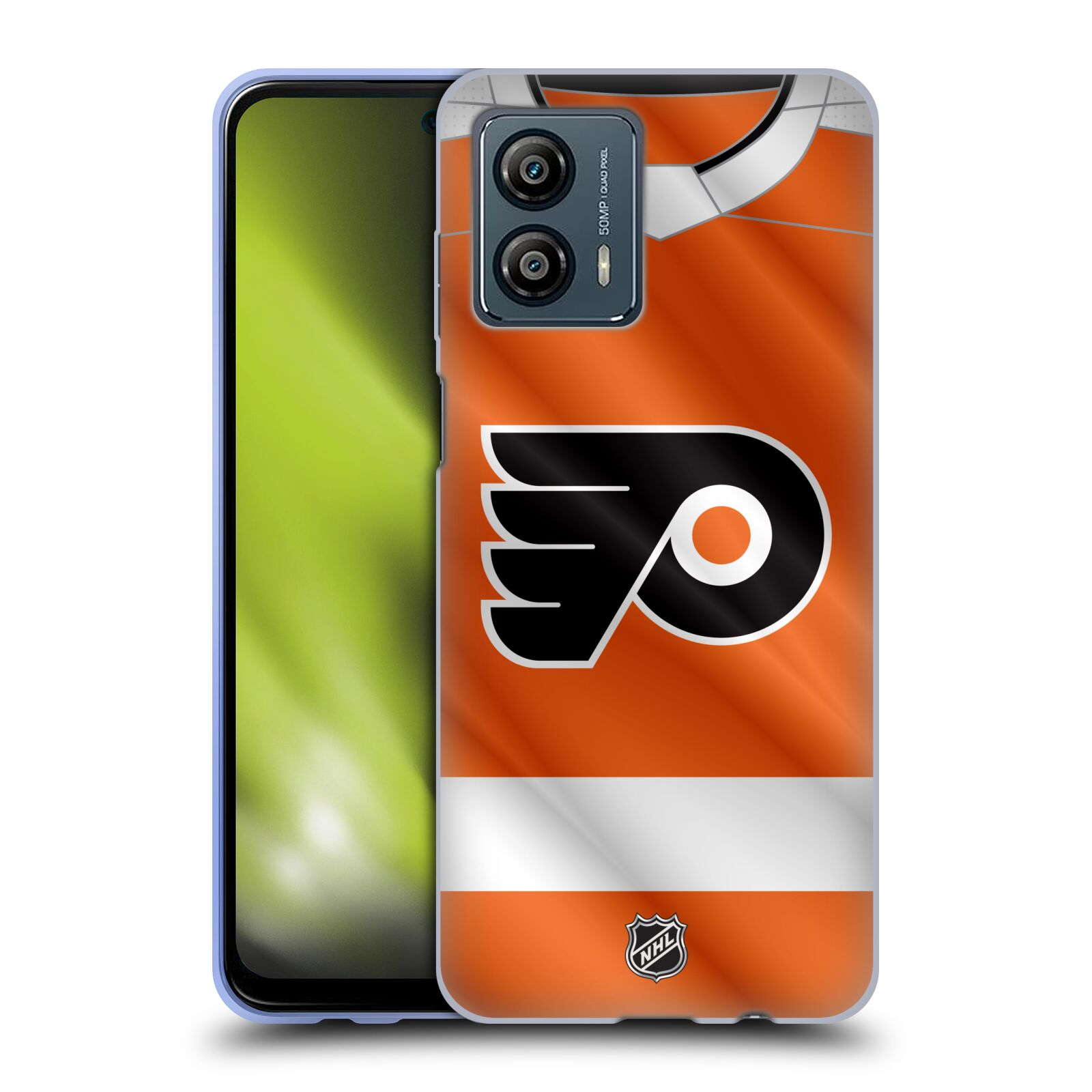 Silikonové pouzdro na mobil Motorola Moto G53 5G - NHL - Dres Philadelphia Flyers (Silikonový kryt, obal, pouzdro na mobilní telefon Motorola Moto G53 5G s licencovaným motivem NHL - Dres Philadelphia Flyers)