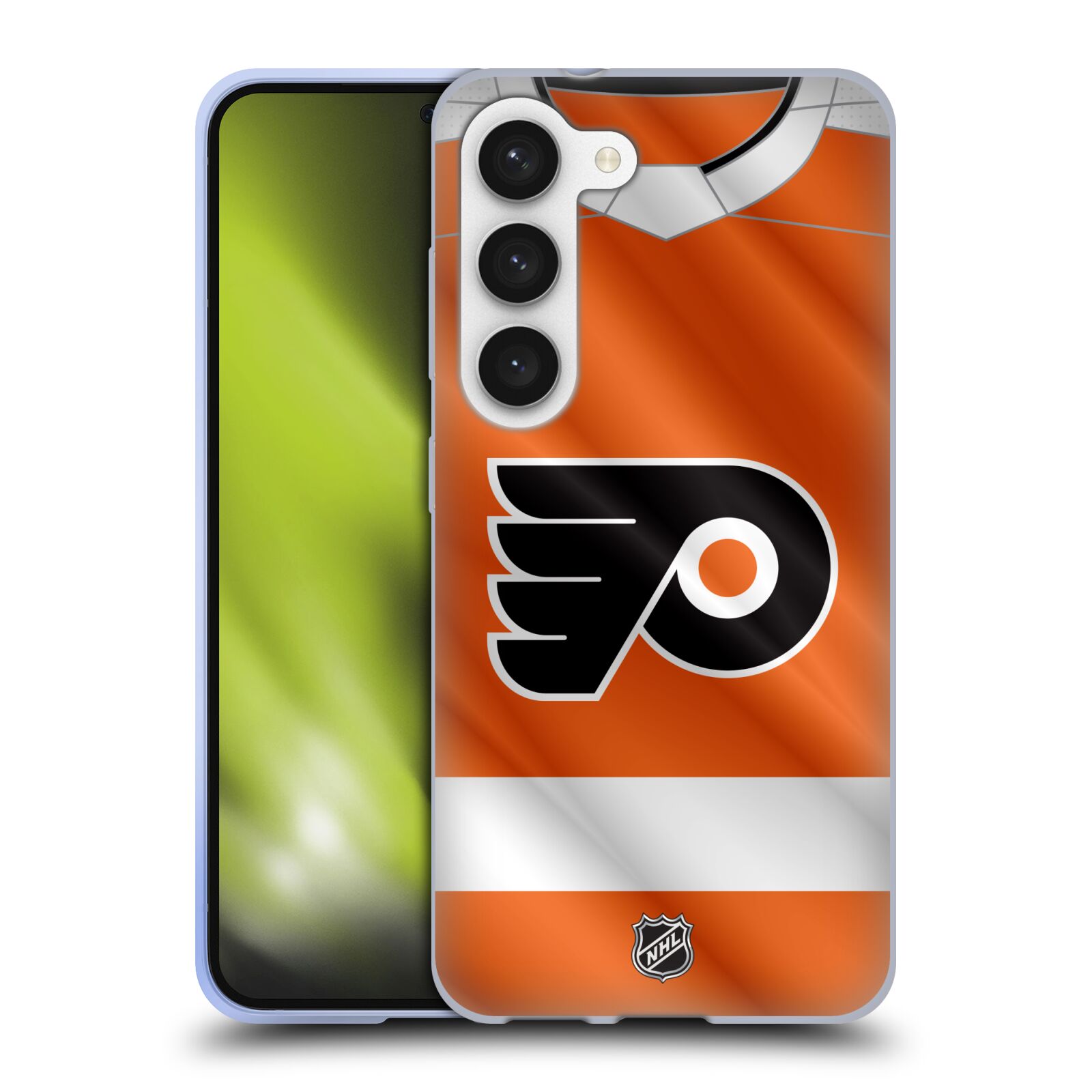 Silikonové pouzdro na mobil Samsung Galaxy S23 - NHL - Dres Philadelphia Flyers (Silikonový kryt, obal, pouzdro na mobilní telefon Samsung Galaxy S23 s licencovaným motivem NHL - Dres Philadelphia Flyers)