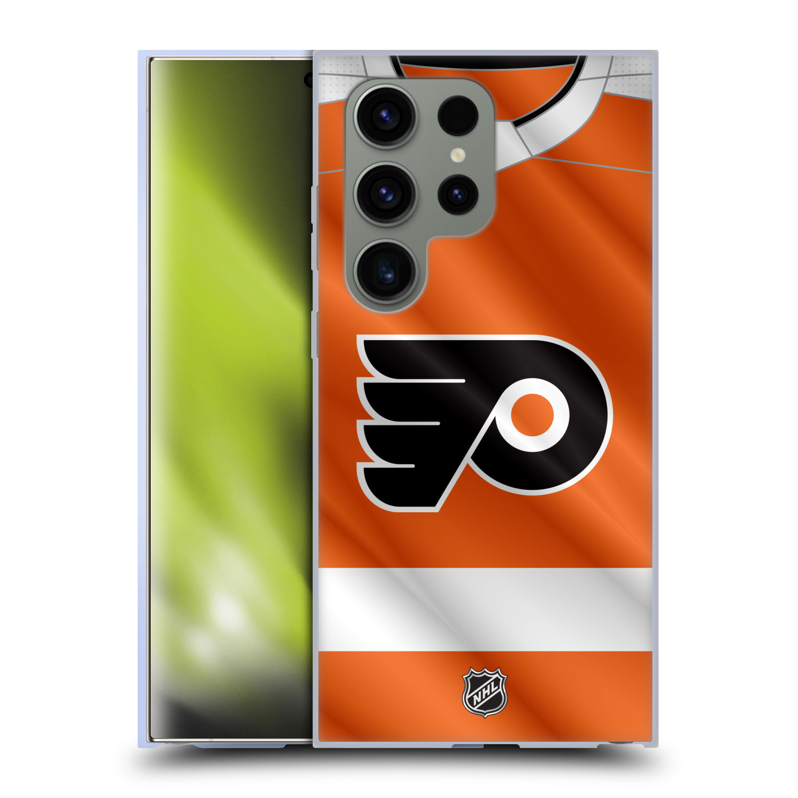 Silikonové lesklé pouzdro na mobil Samsung Galaxy S24 Ultra - NHL - Dres Philadelphia Flyers (Silikonový kryt, obal, pouzdro na mobilní telefon Samsung Galaxy S24 Ultra s licencovaným motivem NHL - Dres Philadelphia Flyers)