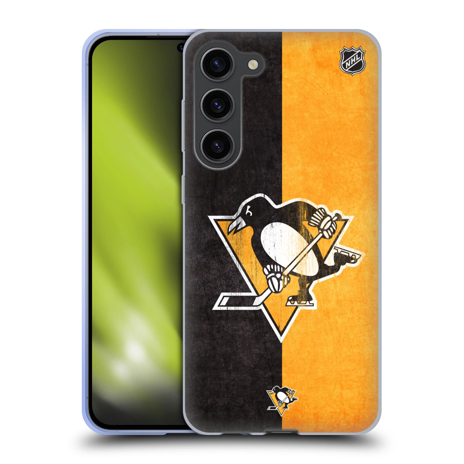 Silikonové pouzdro na mobil Samsung Galaxy S23 Plus - NHL - Půlené logo Pittsburgh Penguins (Silikonový kryt, obal, pouzdro na mobilní telefon Samsung Galaxy S23 Plus s licencovaným motivem NHL - Půlené logo Pittsburgh Penguins)