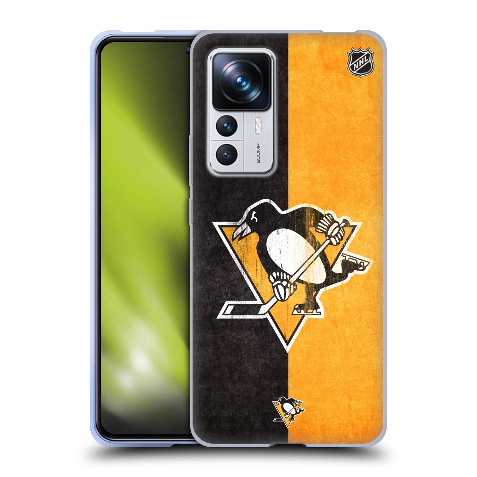Silikonové pouzdro na mobil Xiaomi 12T / 12T Pro - NHL - Půlené logo Pittsburgh Penguins (Silikonový kryt, obal, pouzdro na mobilní telefon Xiaomi 12T / 12T Pro s licencovaným motivem NHL - Půlené logo Pittsburgh Penguins)