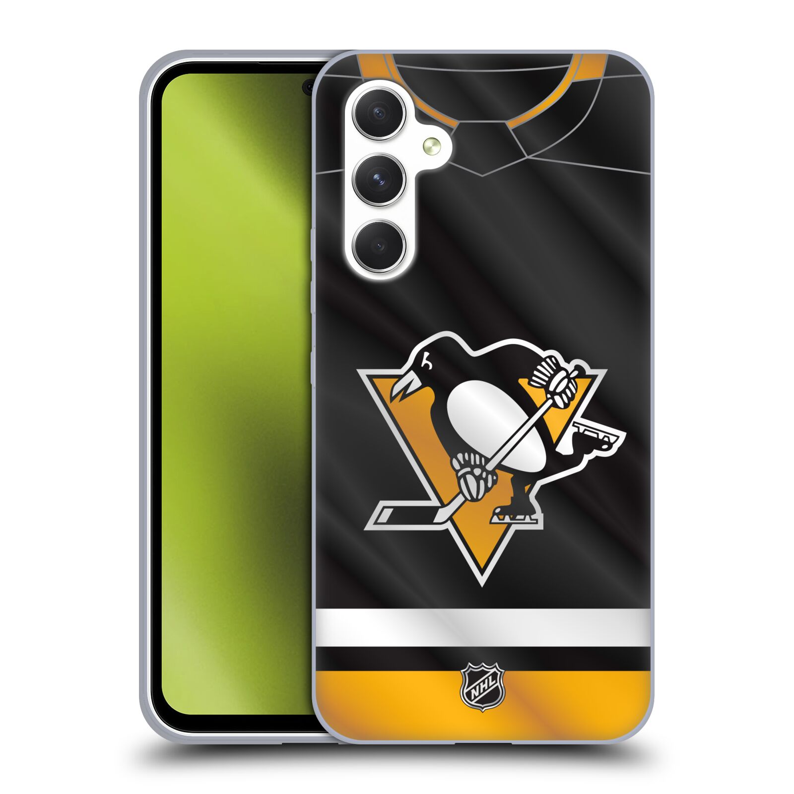 Silikonové pouzdro na mobil Samsung Galaxy A54 5G - NHL - Dres Pittsburgh Penguins (Silikonový kryt, obal, pouzdro na mobilní telefon Samsung Galaxy A54 5G s licencovaným motivem NHL - Dres Pittsburgh Penguins)