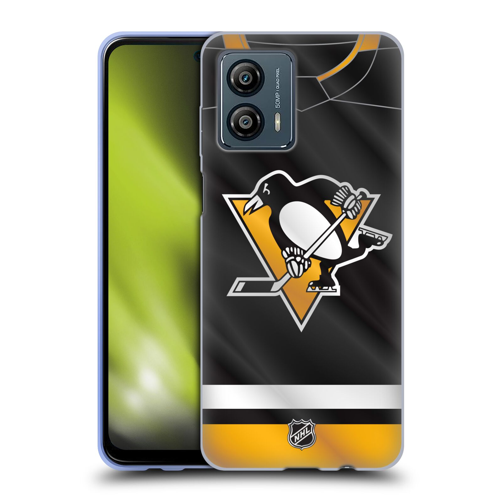 Silikonové pouzdro na mobil Motorola Moto G53 5G - NHL - Dres Pittsburgh Penguins (Silikonový kryt, obal, pouzdro na mobilní telefon Motorola Moto G53 5G s licencovaným motivem NHL - Dres Pittsburgh Penguins)
