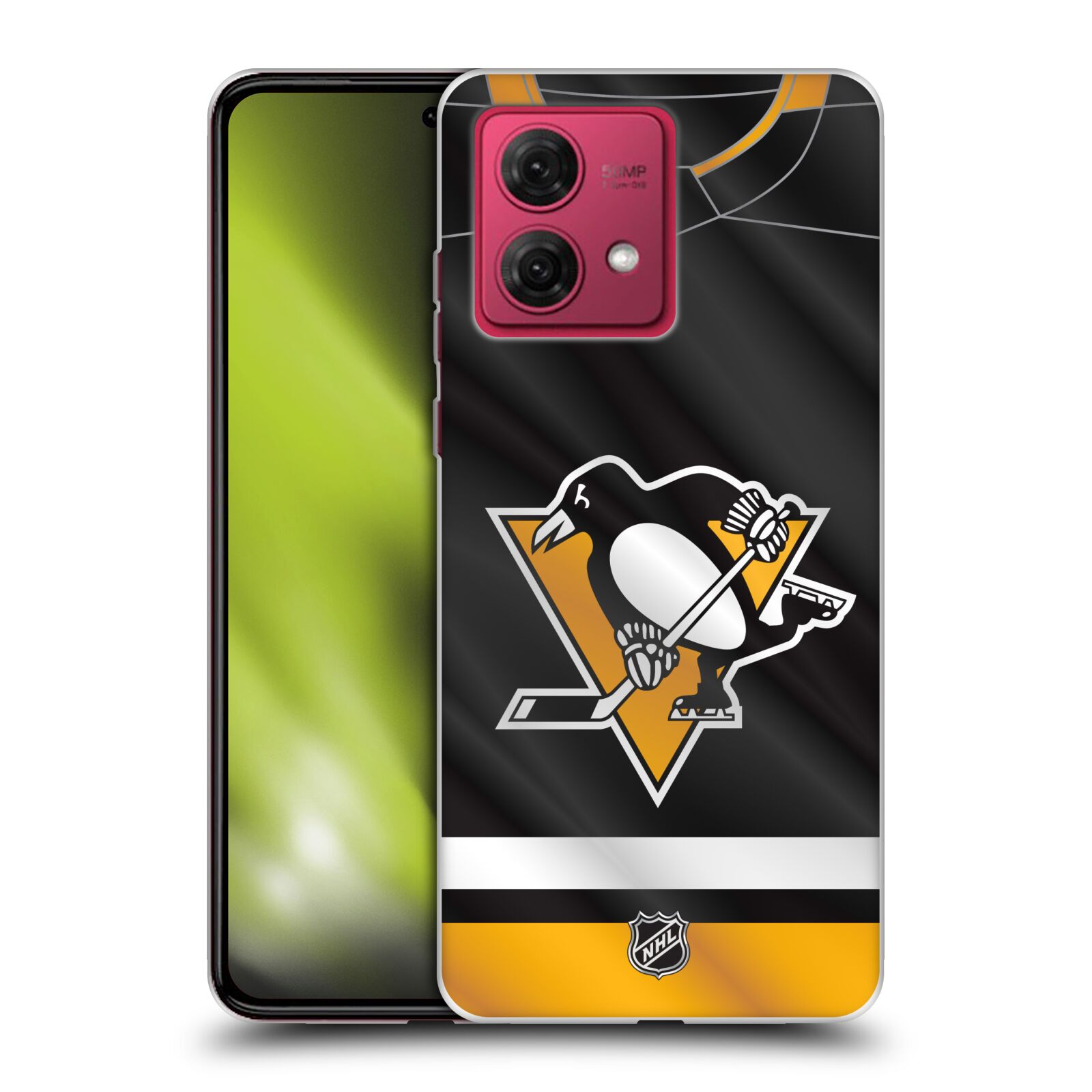Silikonové pouzdro na mobil Motorola Moto G84 5G - NHL - Dres Pittsburgh Penguins (Silikonový kryt, obal, pouzdro na mobilní telefon Motorola Moto G84 5G s licencovaným motivem NHL - Dres Pittsburgh Penguins)