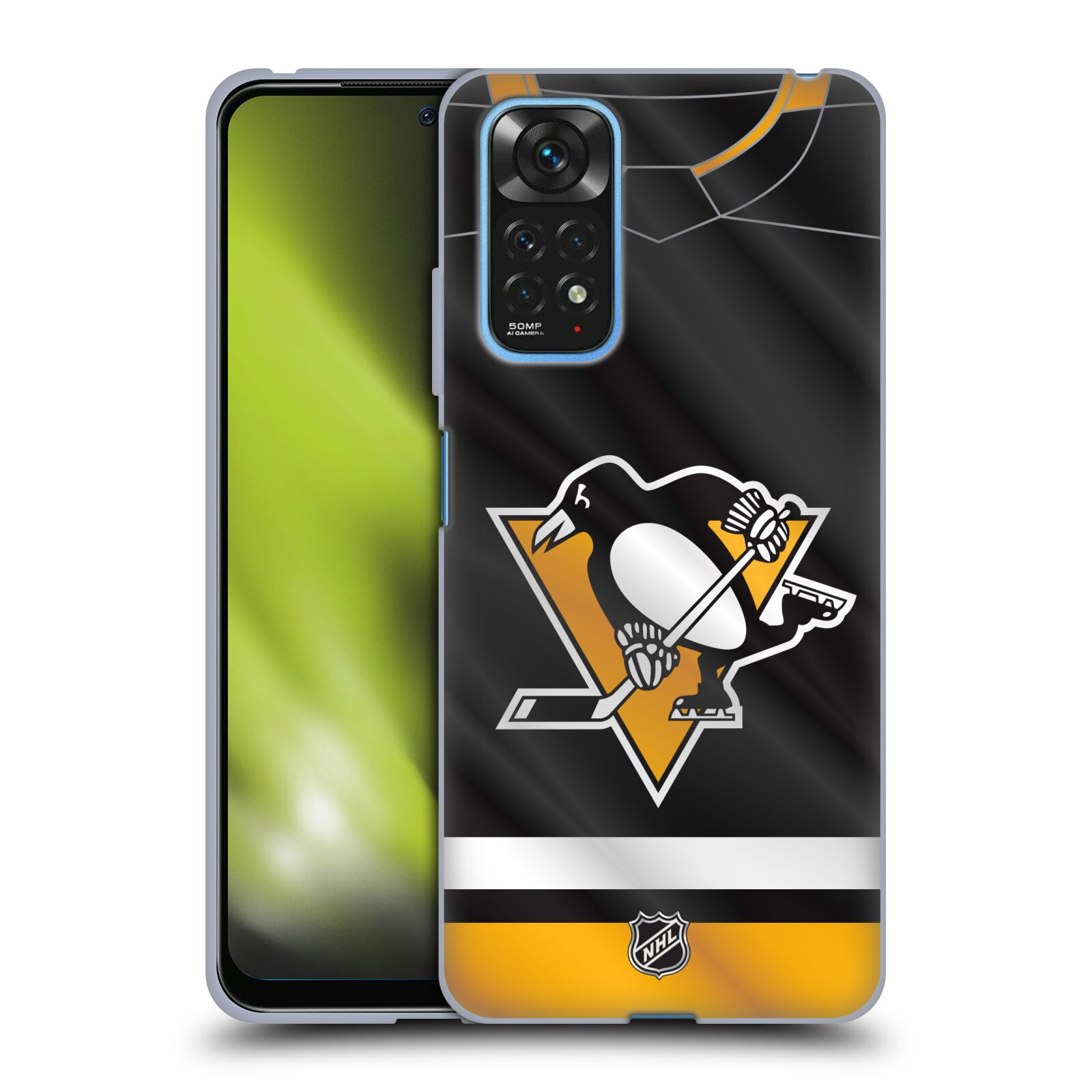 Silikonové pouzdro na mobil Xiaomi Redmi Note 11 / 11S - NHL - Dres Pittsburgh Penguins (Silikonový kryt, obal, pouzdro na mobilní telefon Xiaomi Redmi Note 11S / Xiaomi Redmi Note 11 s licencovaným motivem NHL - Dres Pittsburgh Penguins)