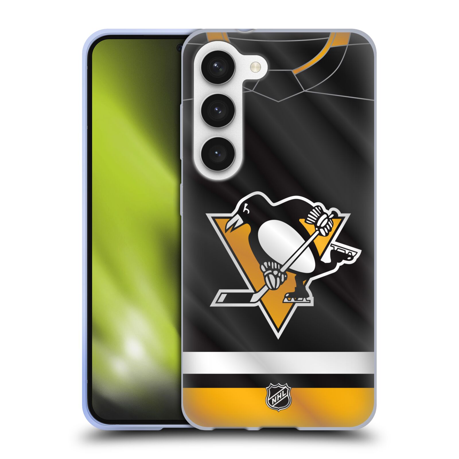Silikonové pouzdro na mobil Samsung Galaxy S23 - NHL - Dres Pittsburgh Penguins (Silikonový kryt, obal, pouzdro na mobilní telefon Samsung Galaxy S23 s licencovaným motivem NHL - Dres Pittsburgh Penguins)