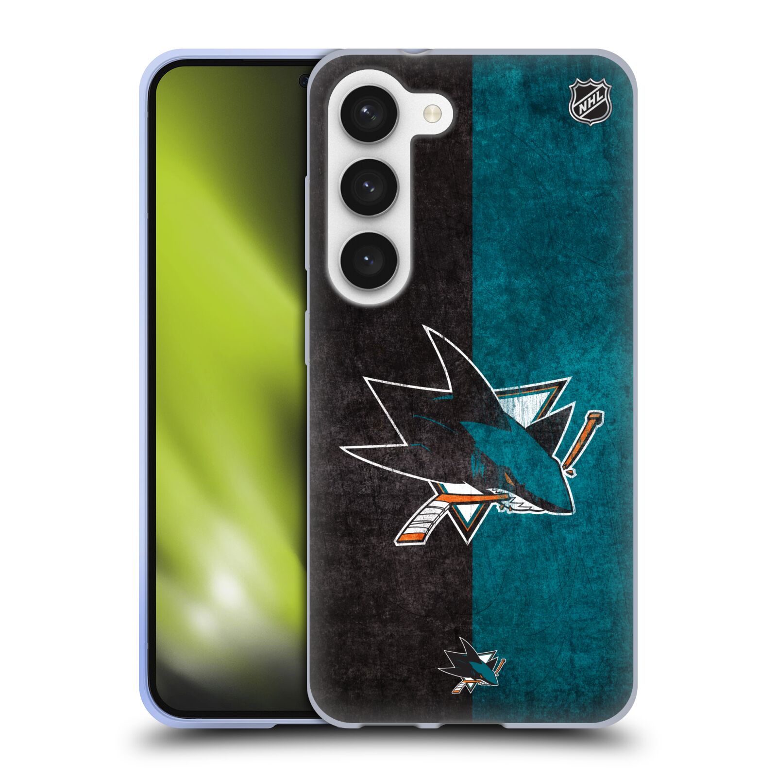 Silikonové pouzdro na mobil Samsung Galaxy S23 - NHL - Půlené logo San Jose Sharks (Silikonový kryt, obal, pouzdro na mobilní telefon Samsung Galaxy S23 s licencovaným motivem NHL - Půlené logo San Jose Sharks)