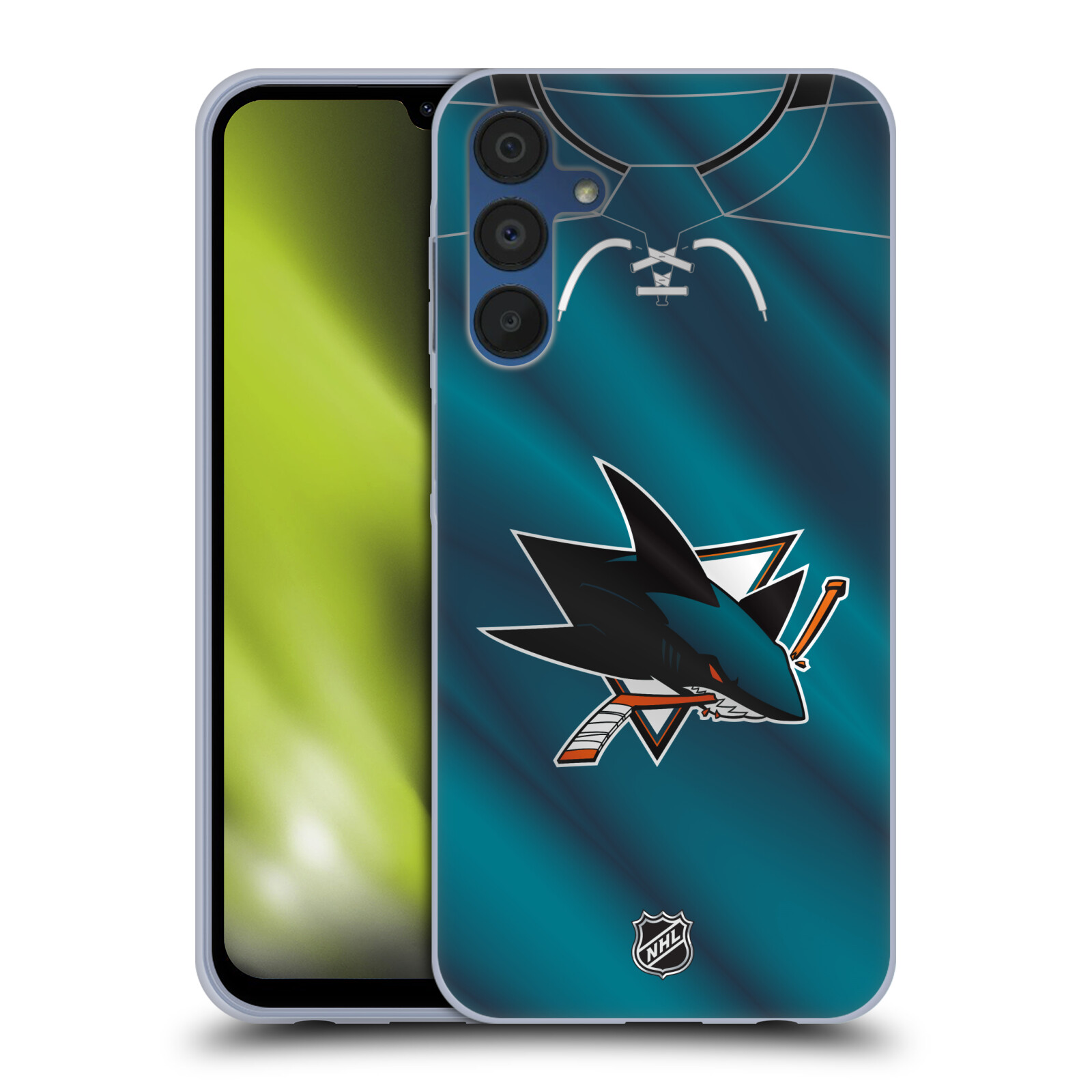 Silikonové pouzdro na mobil Samsung Galaxy A15 / A15 5G - NHL - Dres San Jose Sharks (Silikonový kryt, obal, pouzdro na mobilní telefon Samsung Galaxy A15 / A15 5G s licencovaným motivem NHL - Dres San Jose Sharks)