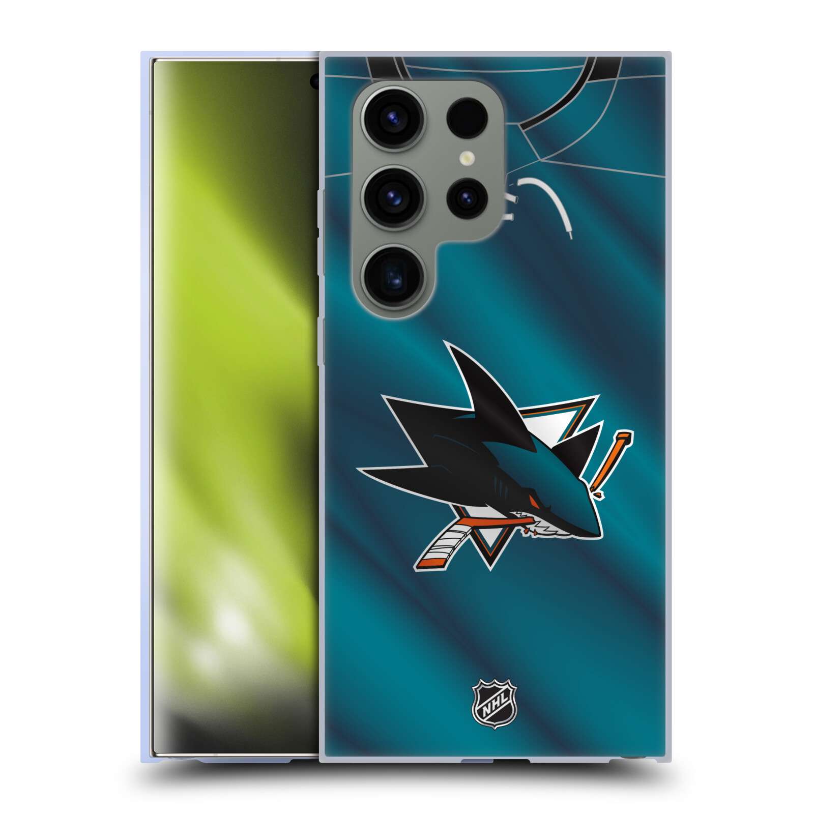 Silikonové lesklé pouzdro na mobil Samsung Galaxy S24 Ultra - NHL - Dres San Jose Sharks (Silikonový kryt, obal, pouzdro na mobilní telefon Samsung Galaxy S24 Ultra s licencovaným motivem NHL - Dres San Jose Sharks)
