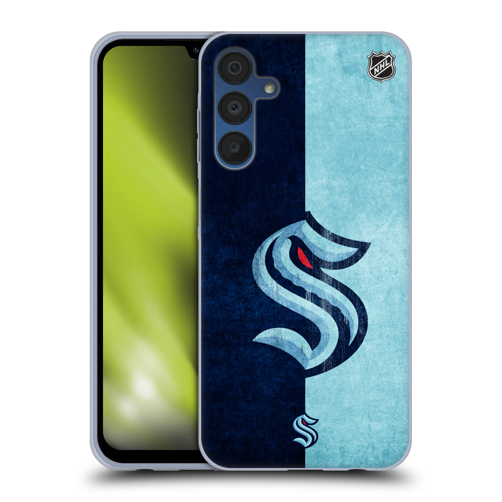 Silikonové pouzdro na mobil Samsung Galaxy A15 / A15 5G - NHL - Půlené logo Seattle Kraken (Silikonový kryt, obal, pouzdro na mobilní telefon Samsung Galaxy A15 / A15 5G s licencovaným motivem NHL - Půlené logo Seattle Kraken)