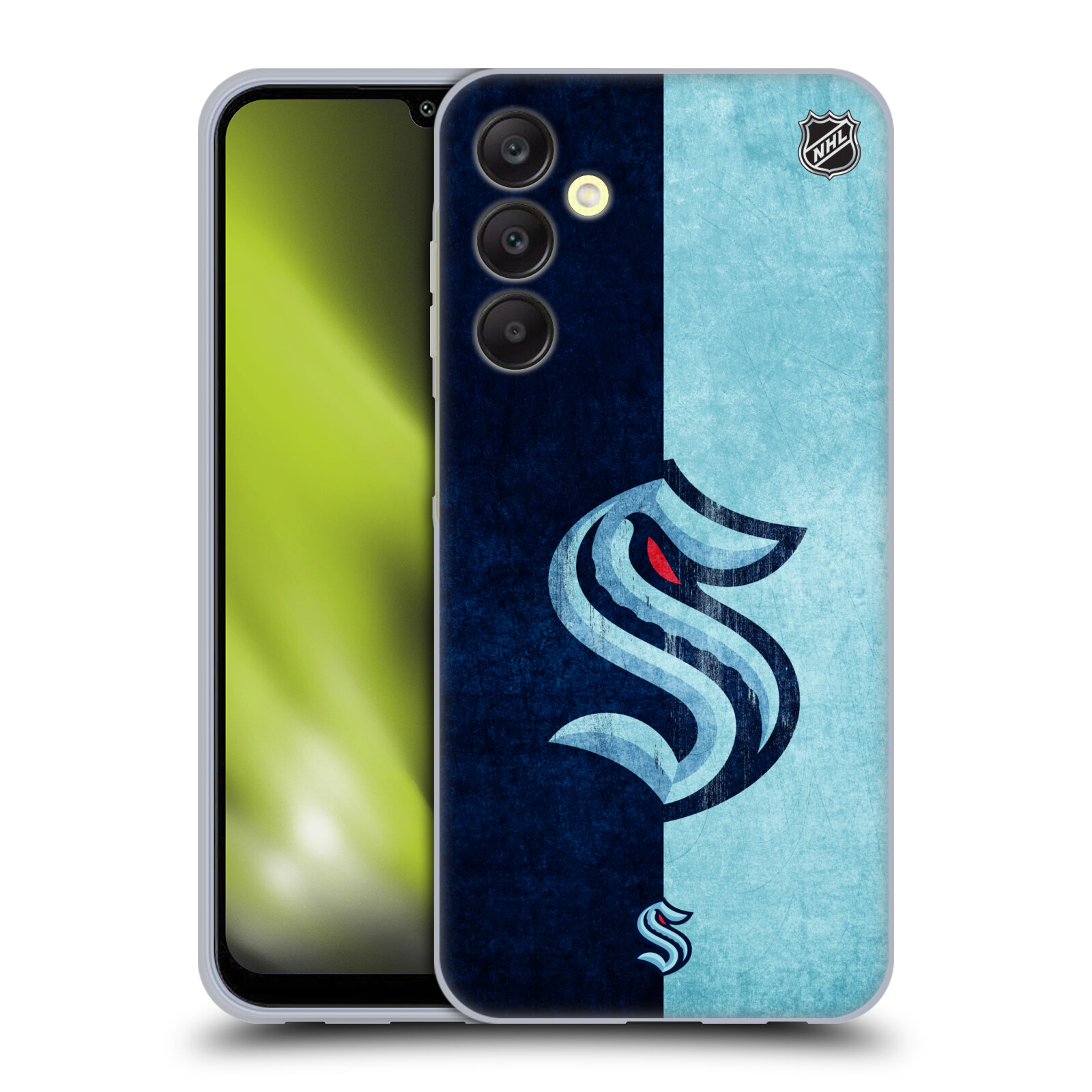 Silikonové pouzdro na mobil Samsung Galaxy A25 5G - NHL - Půlené logo Seattle Kraken (Silikonový kryt, obal, pouzdro na mobilní telefon Samsung Galaxy A25 5G s licencovaným motivem NHL - Půlené logo Seattle Kraken)
