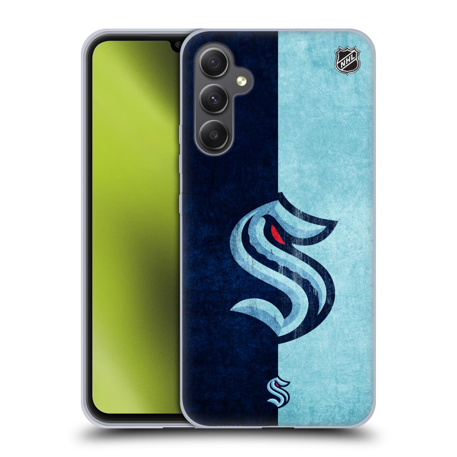 Silikonové pouzdro na mobil Samsung Galaxy A34 5G - NHL - Půlené logo Seattle Kraken (Silikonový kryt, obal, pouzdro na mobilní telefon Samsung Galaxy A34 5G s licencovaným motivem NHL - Půlené logo Seattle Kraken)
