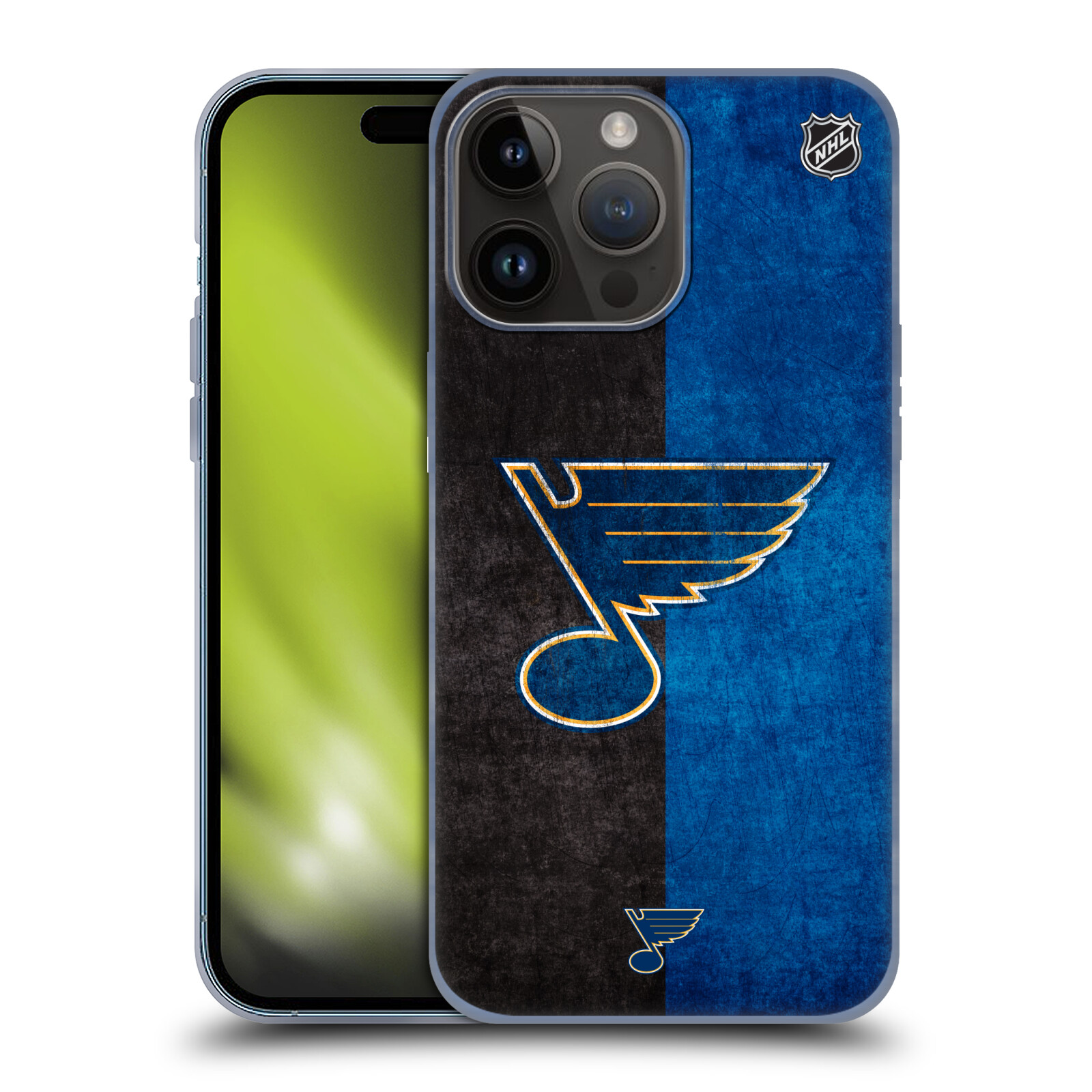 Silikonové lesklé pouzdro na mobil Apple iPhone 15 Pro Max - NHL - Půlené logo St Louis Blues (Silikonový lesklý kryt, obal, pouzdro na mobilní telefon Apple iPhone 15 Pro Max s licencovaným motivem NHL - Půlené logo St Louis Blues)
