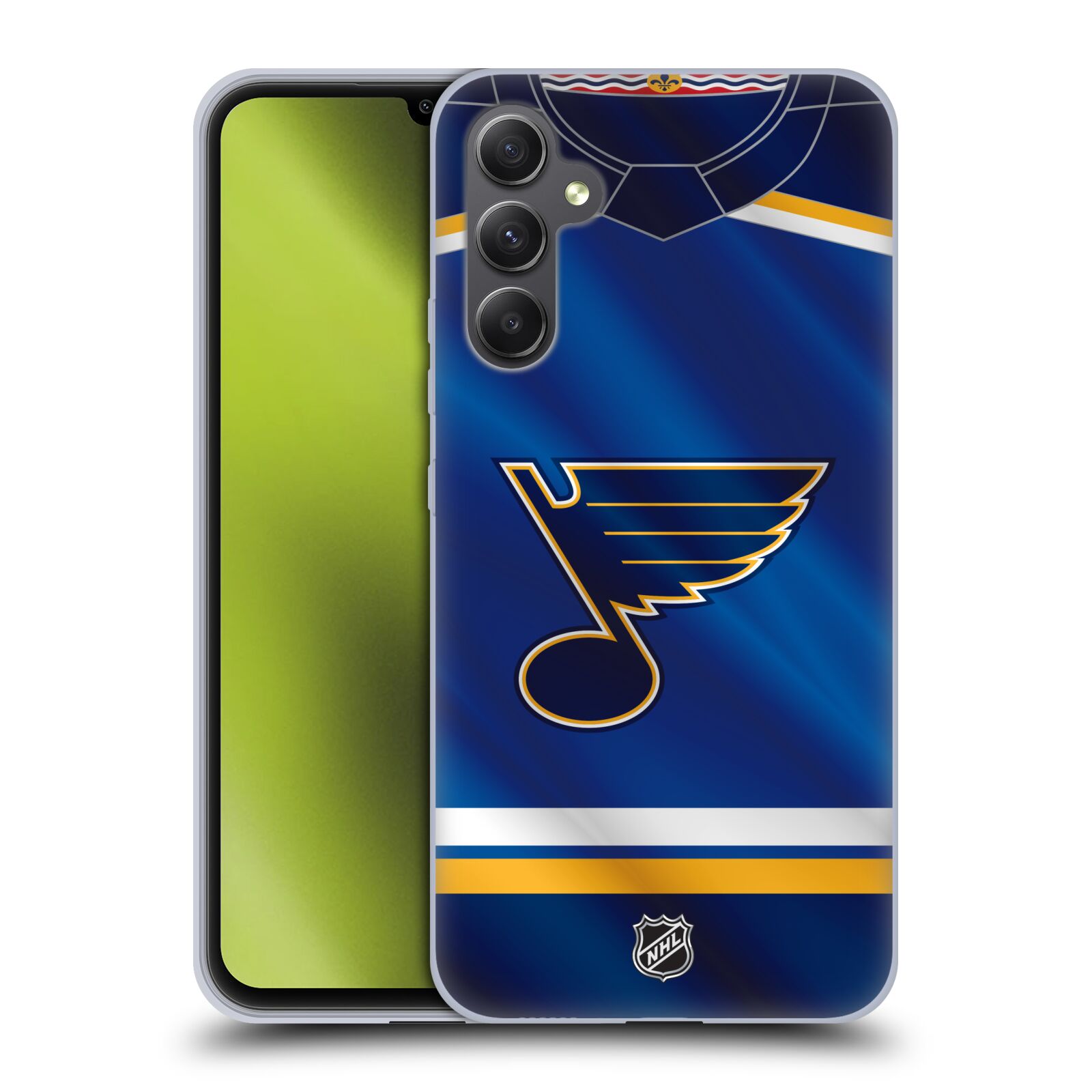 Silikonové pouzdro na mobil Samsung Galaxy A34 5G - NHL - Dres St Louis Blues (Silikonový kryt, obal, pouzdro na mobilní telefon Samsung Galaxy A34 5G s licencovaným motivem NHL - Dres St Louis Blues)