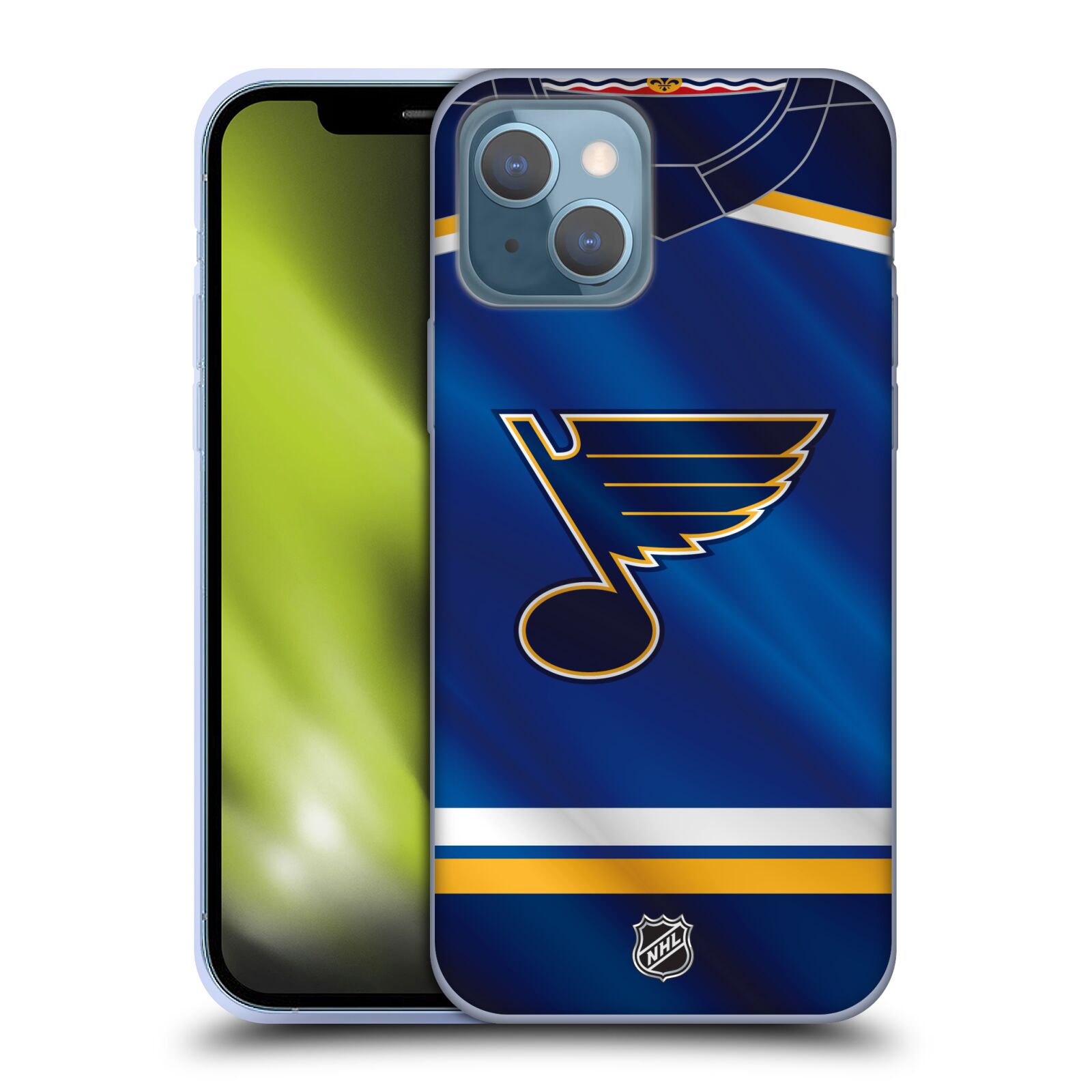 Silikonové pouzdro na mobil Apple iPhone 13 - NHL - Dres St Louis Blues (Silikonový kryt, obal, pouzdro na mobilní telefon Apple iPhone 13 s licencovaným motivem NHL - Dres St Louis Blues)