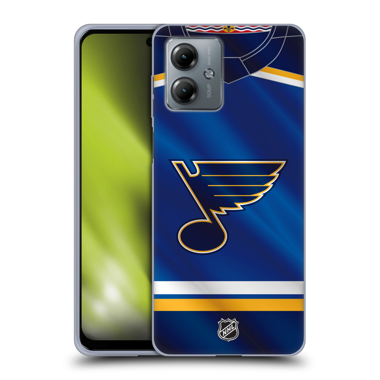 Silikonové pouzdro na mobil Motorola Moto G14 - NHL - Dres St Louis Blues (Silikonový kryt, obal, pouzdro na mobilní telefon Motorola Moto G14 s licencovaným motivem NHL - Dres St Louis Blues)