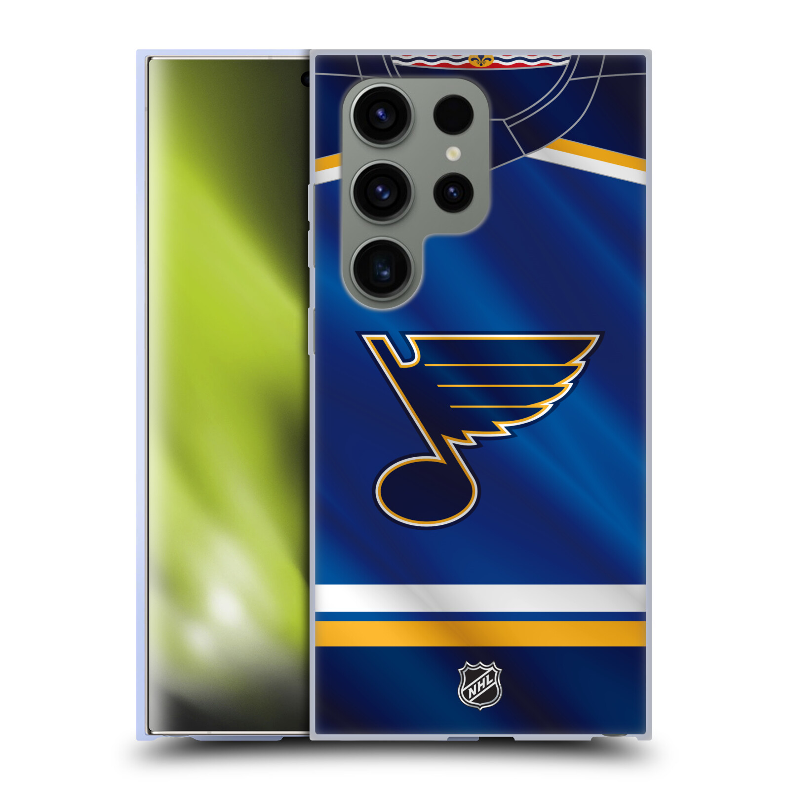 Silikonové lesklé pouzdro na mobil Samsung Galaxy S24 Ultra - NHL - Dres St Louis Blues (Silikonový kryt, obal, pouzdro na mobilní telefon Samsung Galaxy S24 Ultra s licencovaným motivem NHL - Dres St Louis Blues)