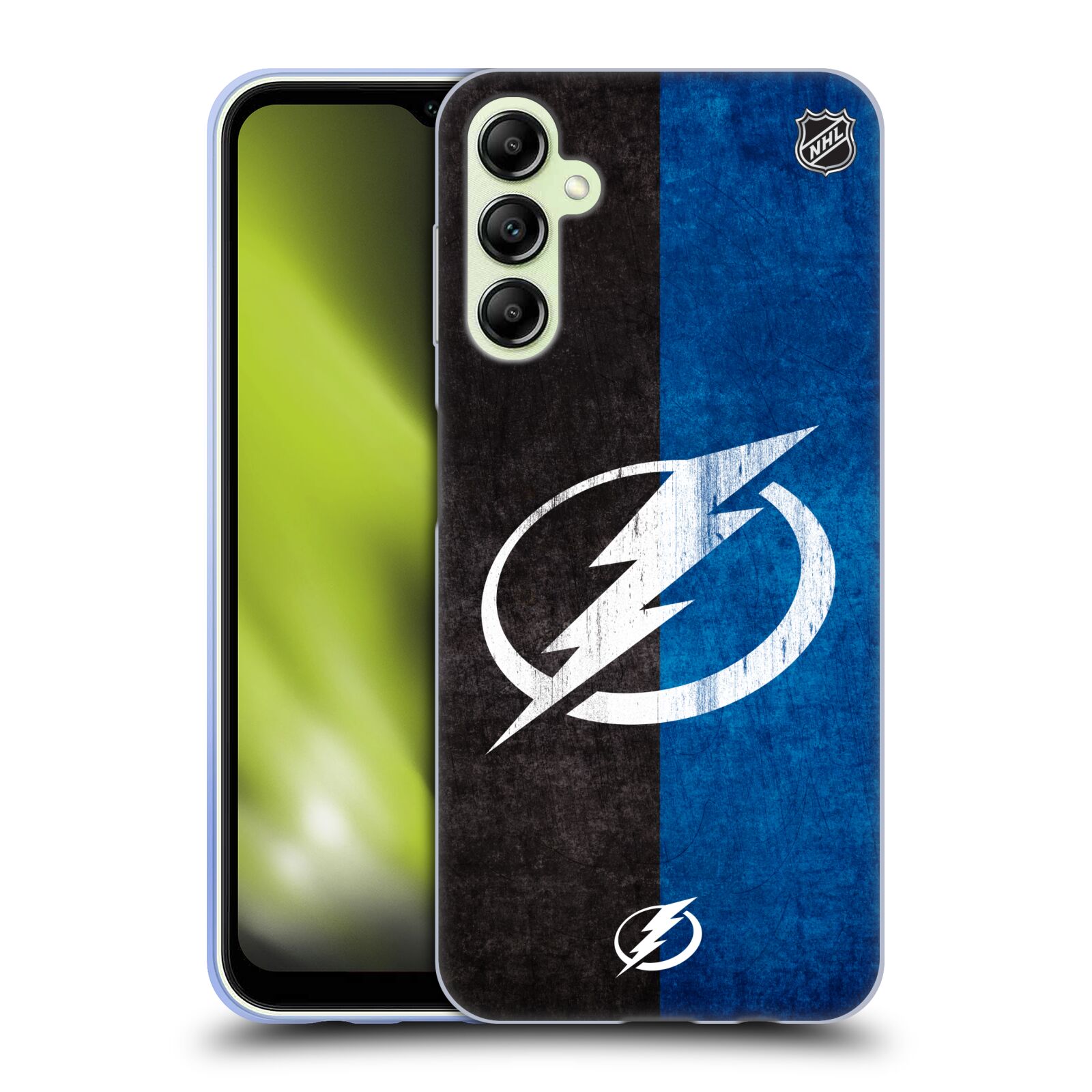 Silikonové pouzdro na mobil Samsung Galaxy A14 5G / LTE - NHL - Půlené logo Tampa Bay Lightning (Silikonový kryt, obal, pouzdro na mobilní telefon Samsung Galaxy A14 5G / LTE s licencovaným motivem NHL - Půlené logo Tampa Bay Lightning)