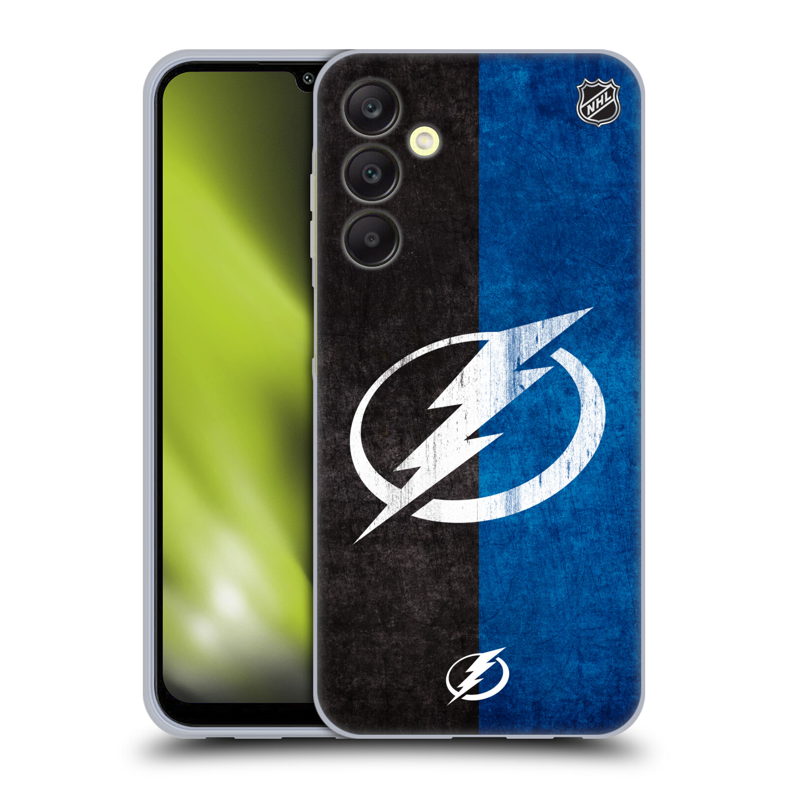 Silikonové pouzdro na mobil Samsung Galaxy A25 5G - NHL - Půlené logo Tampa Bay Lightning (Silikonový kryt, obal, pouzdro na mobilní telefon Samsung Galaxy A25 5G s licencovaným motivem NHL - Půlené logo Tampa Bay Lightning)