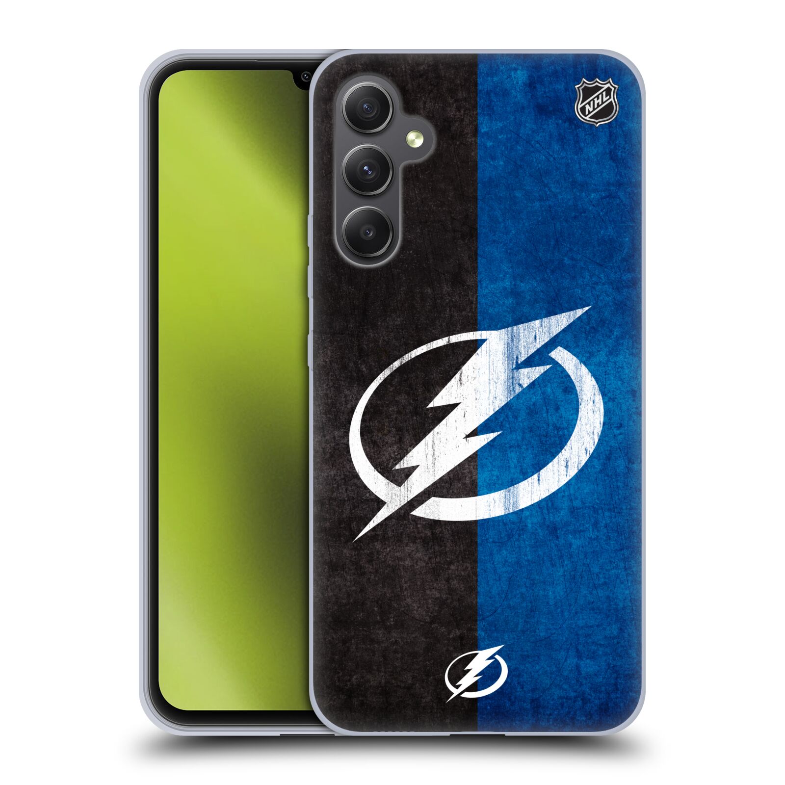 Silikonové pouzdro na mobil Samsung Galaxy A34 5G - NHL - Půlené logo Tampa Bay Lightning (Silikonový kryt, obal, pouzdro na mobilní telefon Samsung Galaxy A34 5G s licencovaným motivem NHL - Půlené logo Tampa Bay Lightning)