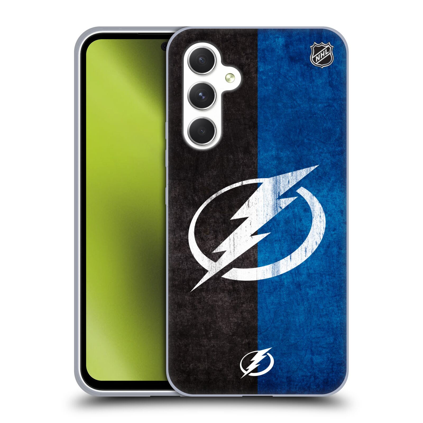 Silikonové pouzdro na mobil Samsung Galaxy A54 5G - NHL - Půlené logo Tampa Bay Lightning (Silikonový kryt, obal, pouzdro na mobilní telefon Samsung Galaxy A54 5G s licencovaným motivem NHL - Půlené logo Tampa Bay Lightning)