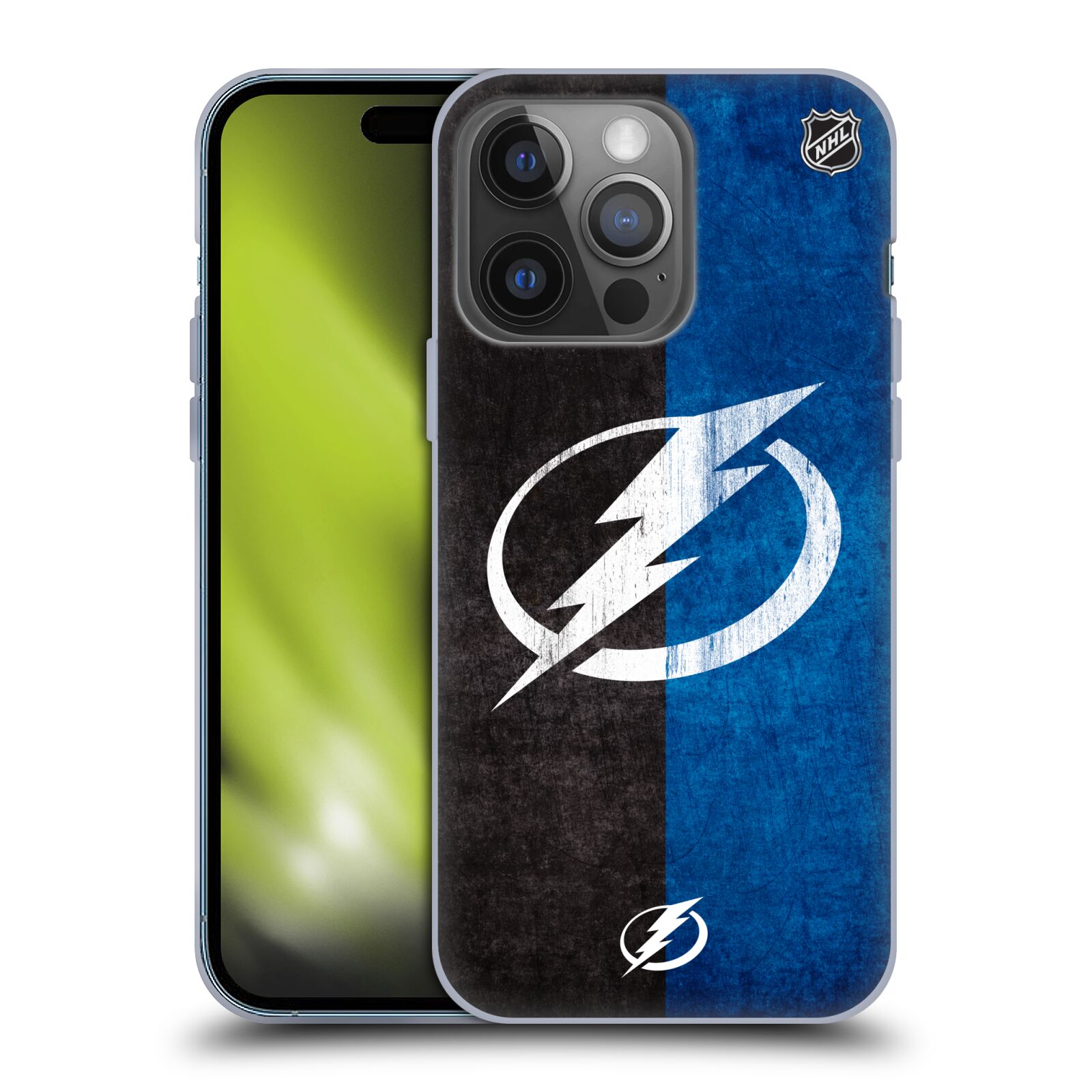 Silikonové pouzdro na mobil Apple iPhone 14 Pro - NHL - Půlené logo Tampa Bay Lightning (Silikonový kryt, obal, pouzdro na mobilní telefon Apple iPhone 14 Pro s licencovaným motivem NHL - Půlené logo Tampa Bay Lightning)