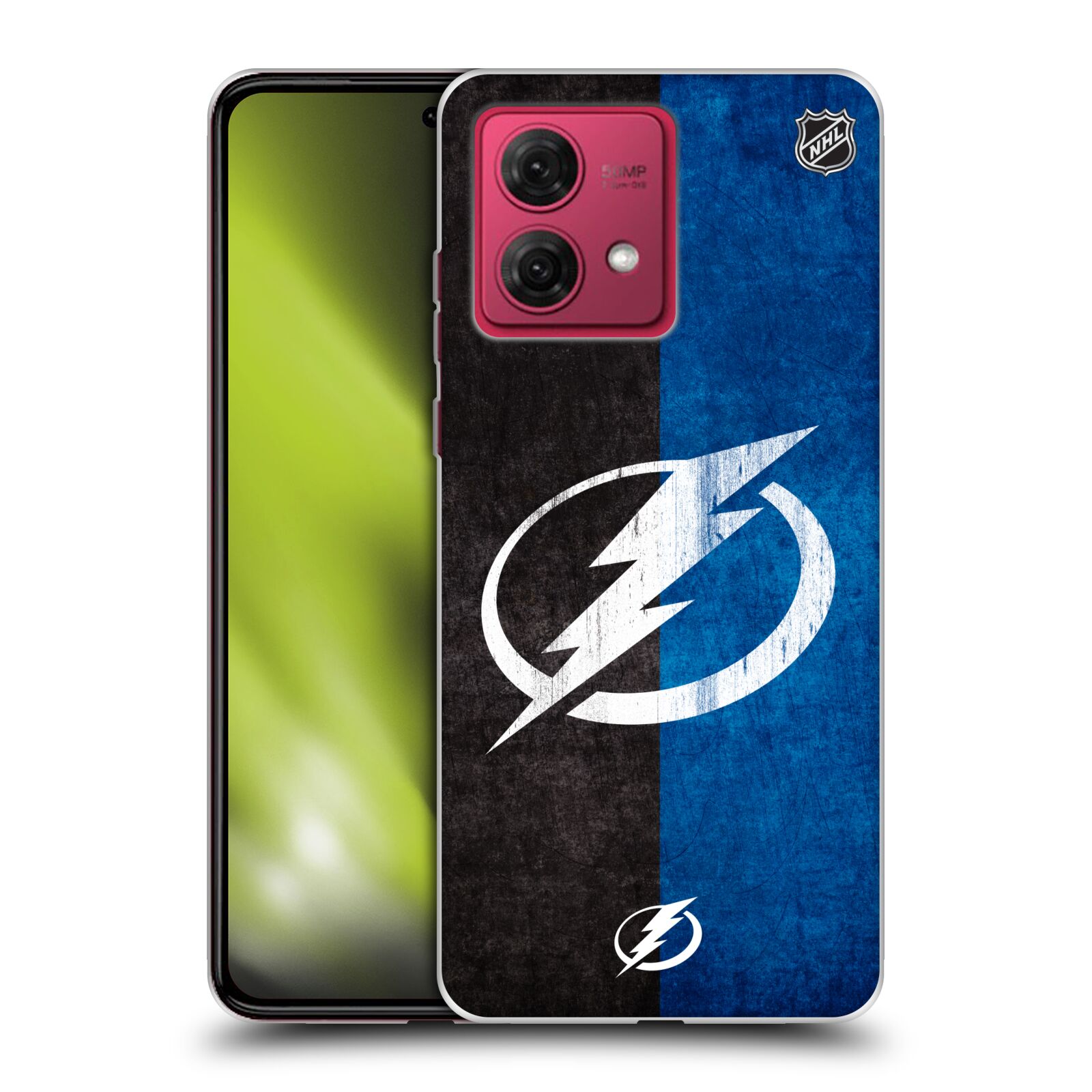 Silikonové pouzdro na mobil Motorola Moto G84 5G - NHL - Půlené logo Tampa Bay Lightning (Silikonový kryt, obal, pouzdro na mobilní telefon Motorola Moto G84 5G s licencovaným motivem NHL - Půlené logo Tampa Bay Lightning)