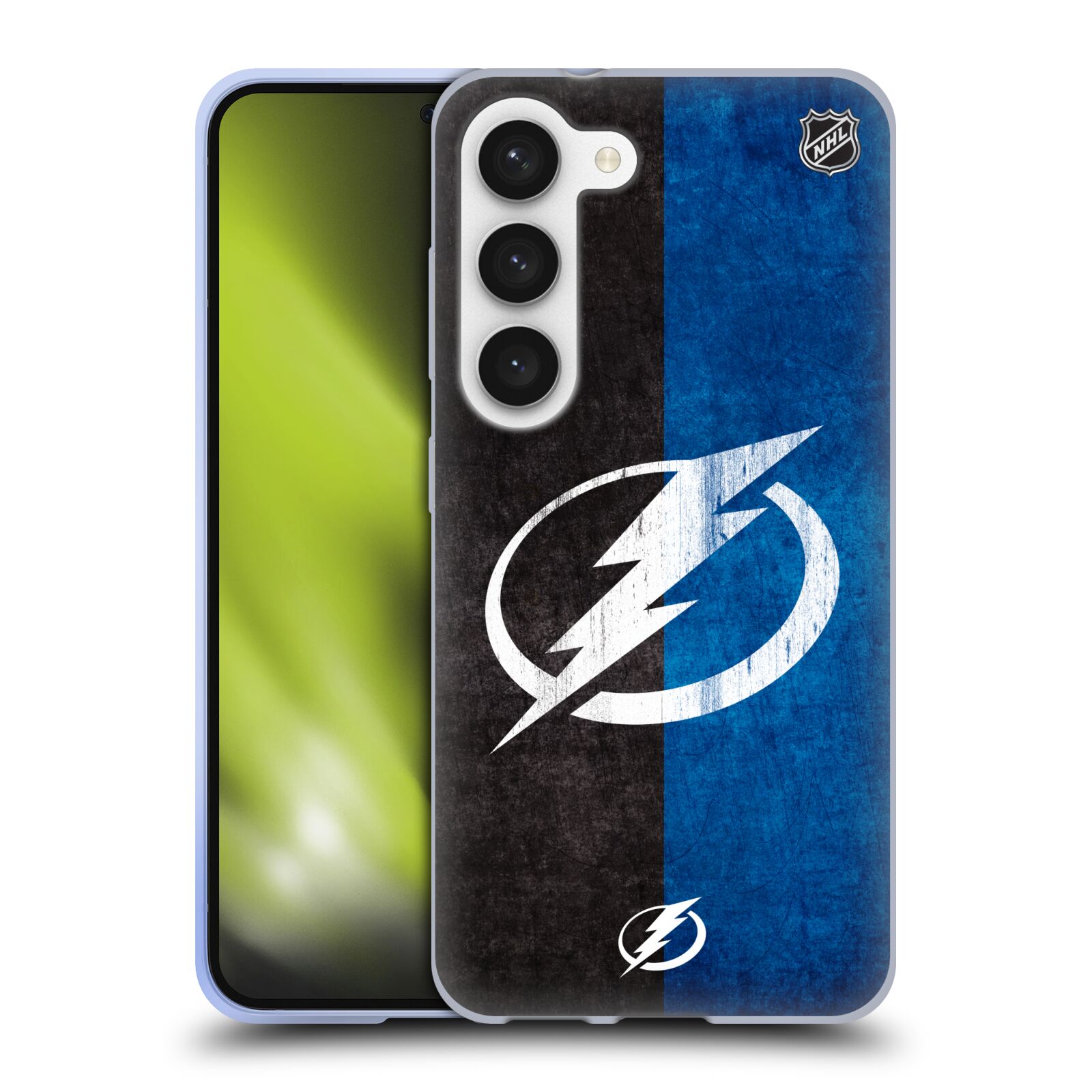 Silikonové pouzdro na mobil Samsung Galaxy S23 - NHL - Půlené logo Tampa Bay Lightning (Silikonový kryt, obal, pouzdro na mobilní telefon Samsung Galaxy S23 s licencovaným motivem NHL - Půlené logo Tampa Bay Lightning)