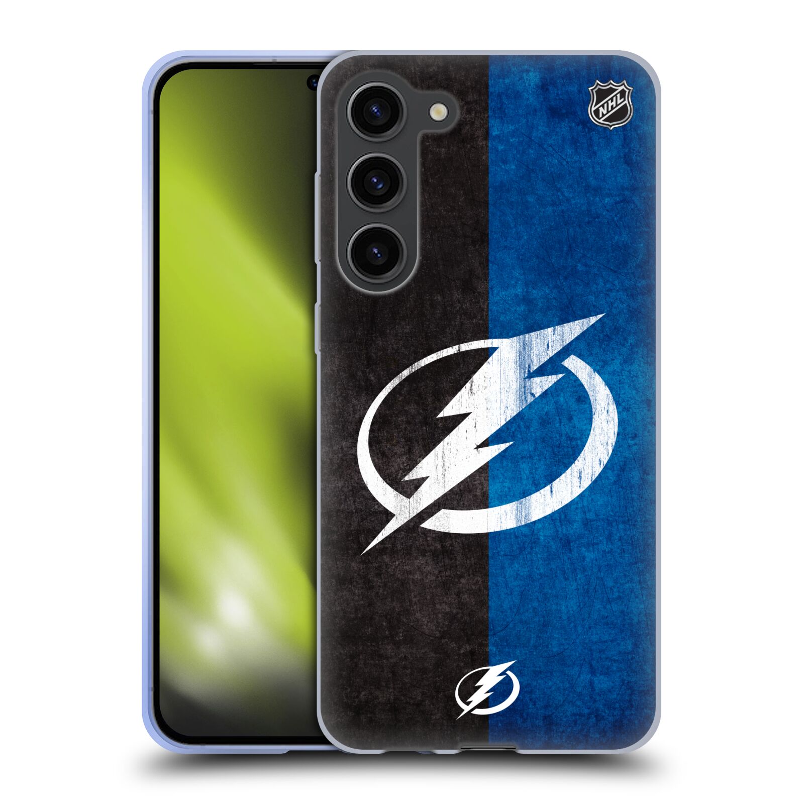 Silikonové pouzdro na mobil Samsung Galaxy S23 Plus - NHL - Půlené logo Tampa Bay Lightning (Silikonový kryt, obal, pouzdro na mobilní telefon Samsung Galaxy S23 Plus s licencovaným motivem NHL - Půlené logo Tampa Bay Lightning)