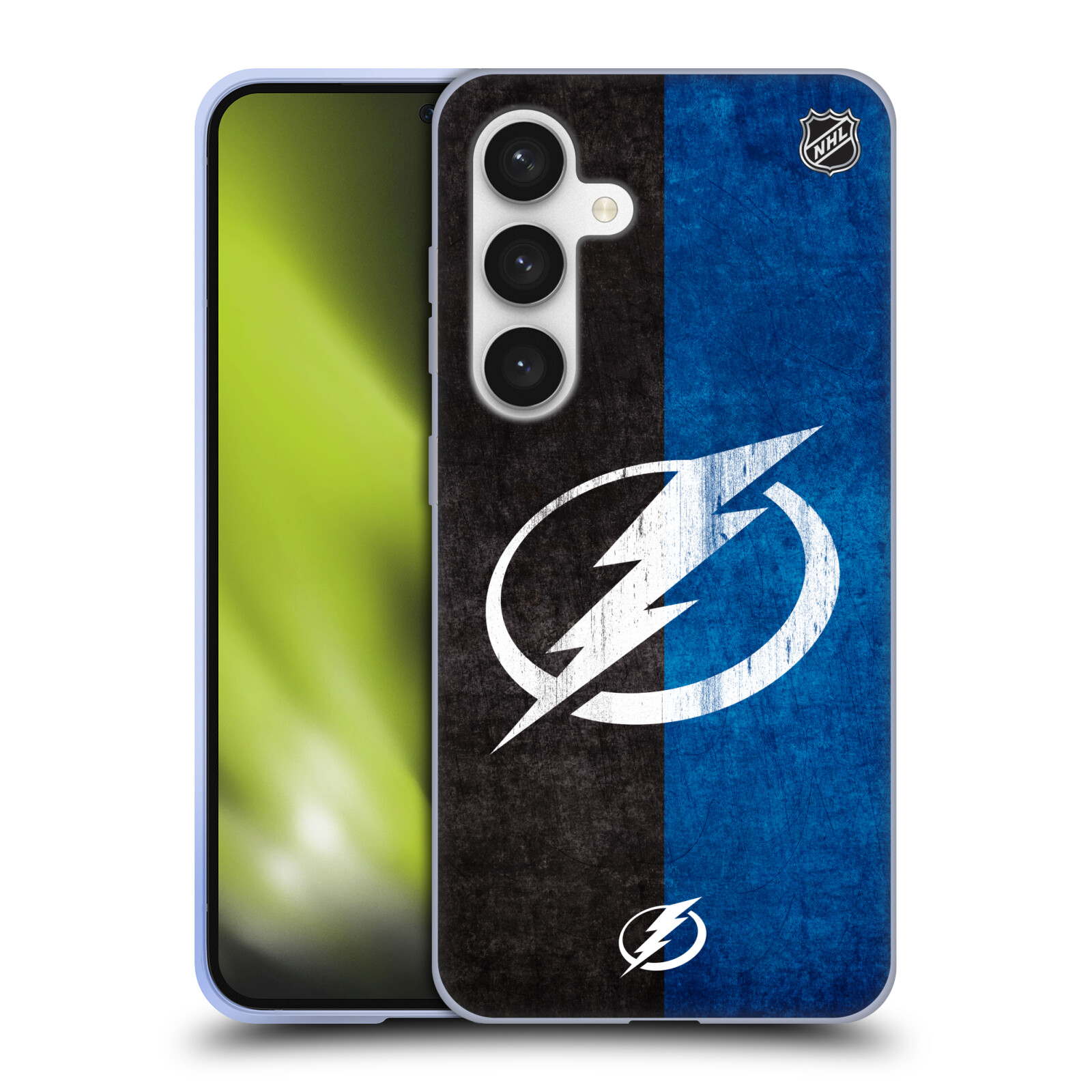 Silikonové lesklé pouzdro na mobil Samsung Galaxy S24 - NHL - Půlené logo Tampa Bay Lightning (Silikonový kryt, obal, pouzdro na mobilní telefon Samsung Galaxy S24 s licencovaným motivem NHL - Půlené logo Tampa Bay Lightning)