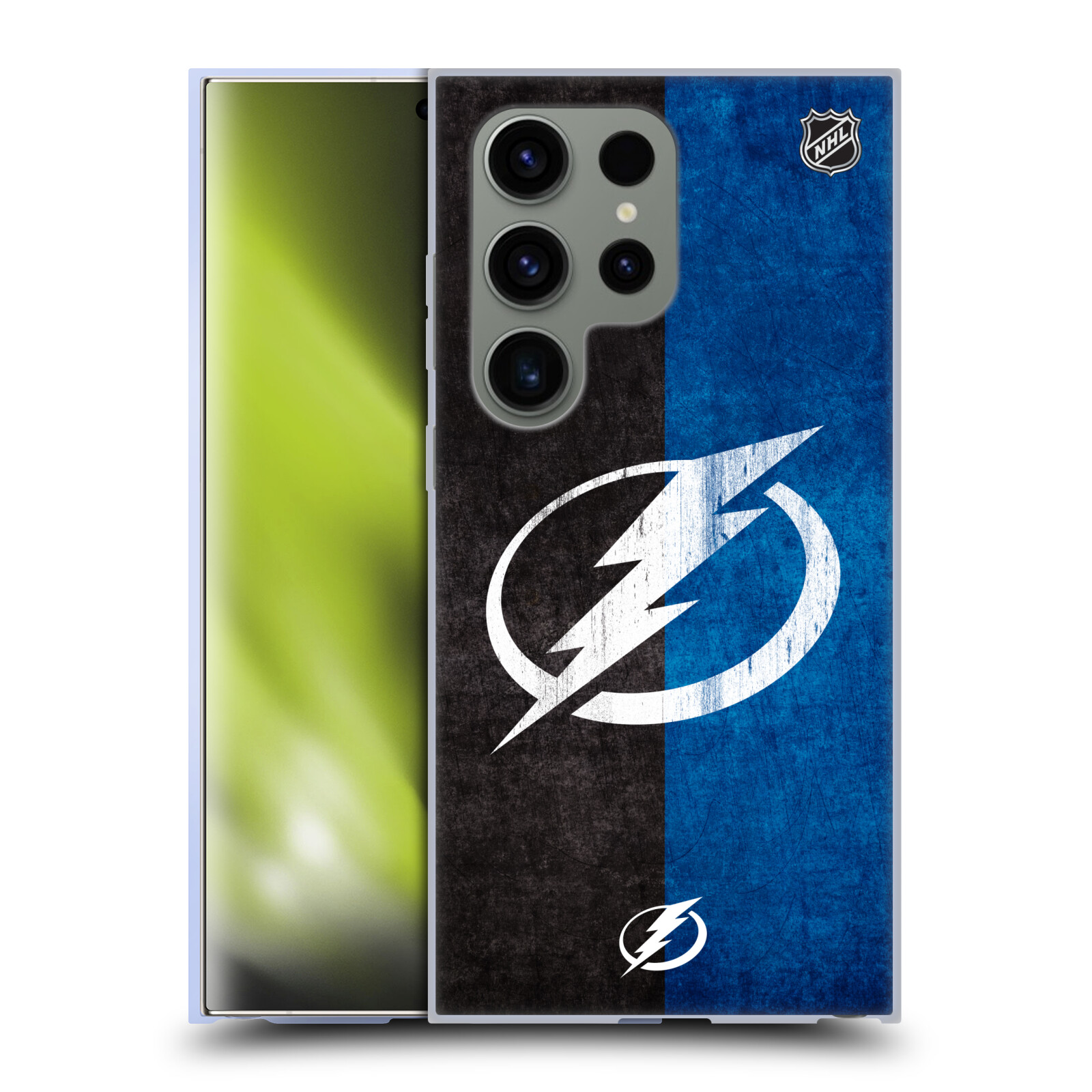 Silikonové lesklé pouzdro na mobil Samsung Galaxy S24 Ultra - NHL - Půlené logo Tampa Bay Lightning (Silikonový kryt, obal, pouzdro na mobilní telefon Samsung Galaxy S24 Ultra s licencovaným motivem NHL - Půlené logo Tampa Bay Lightning)